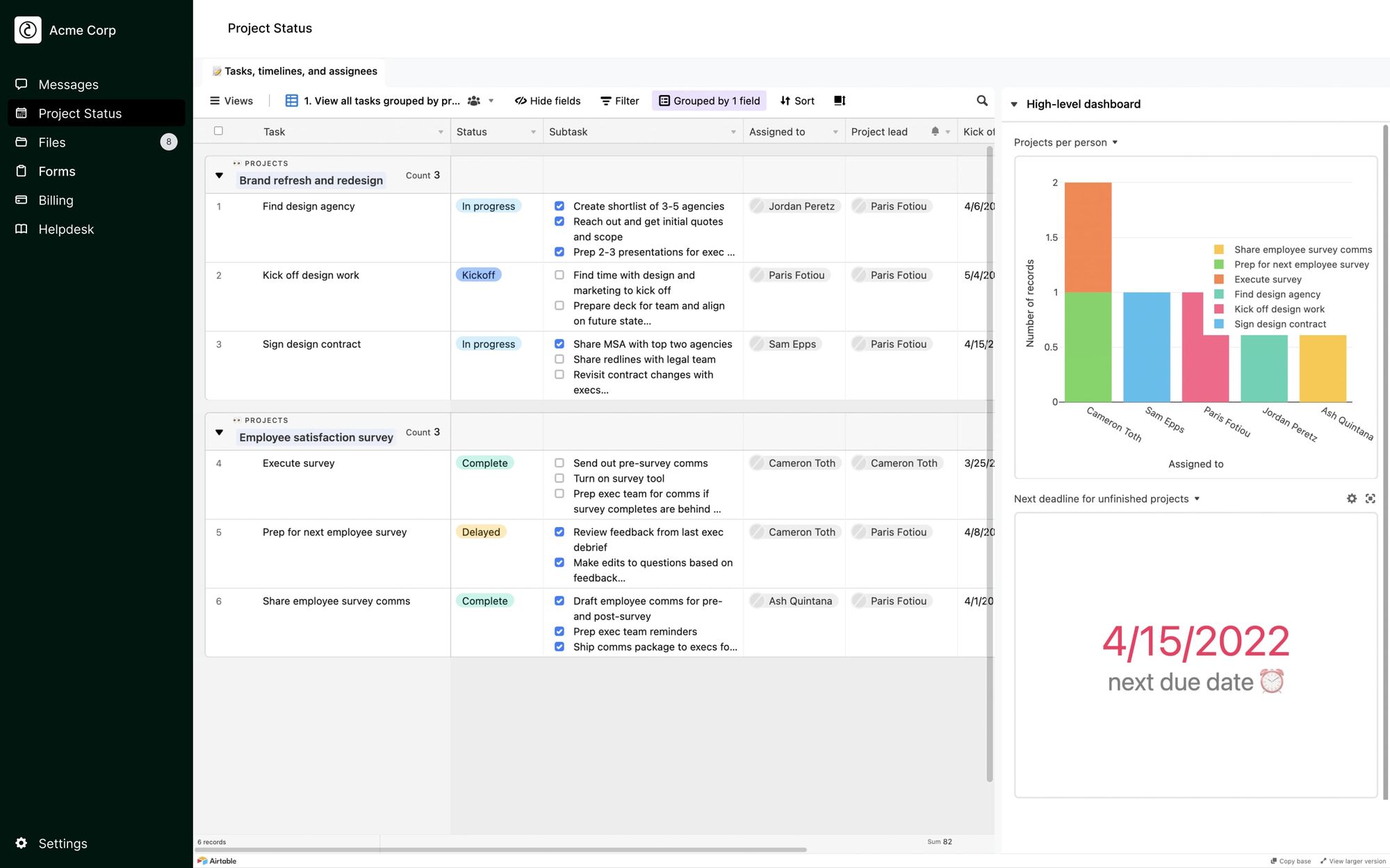 Client dashboard in Copilot