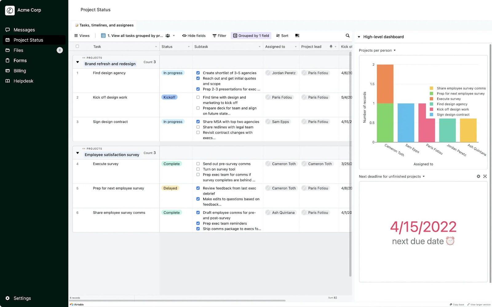 Client portal dashboard