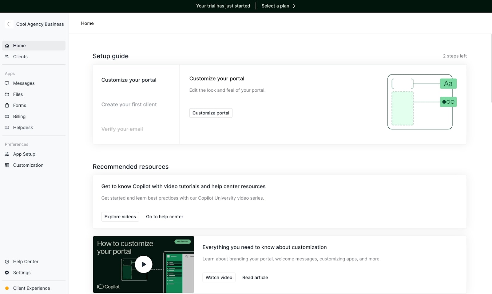 Onboarding dashboard in Copilot