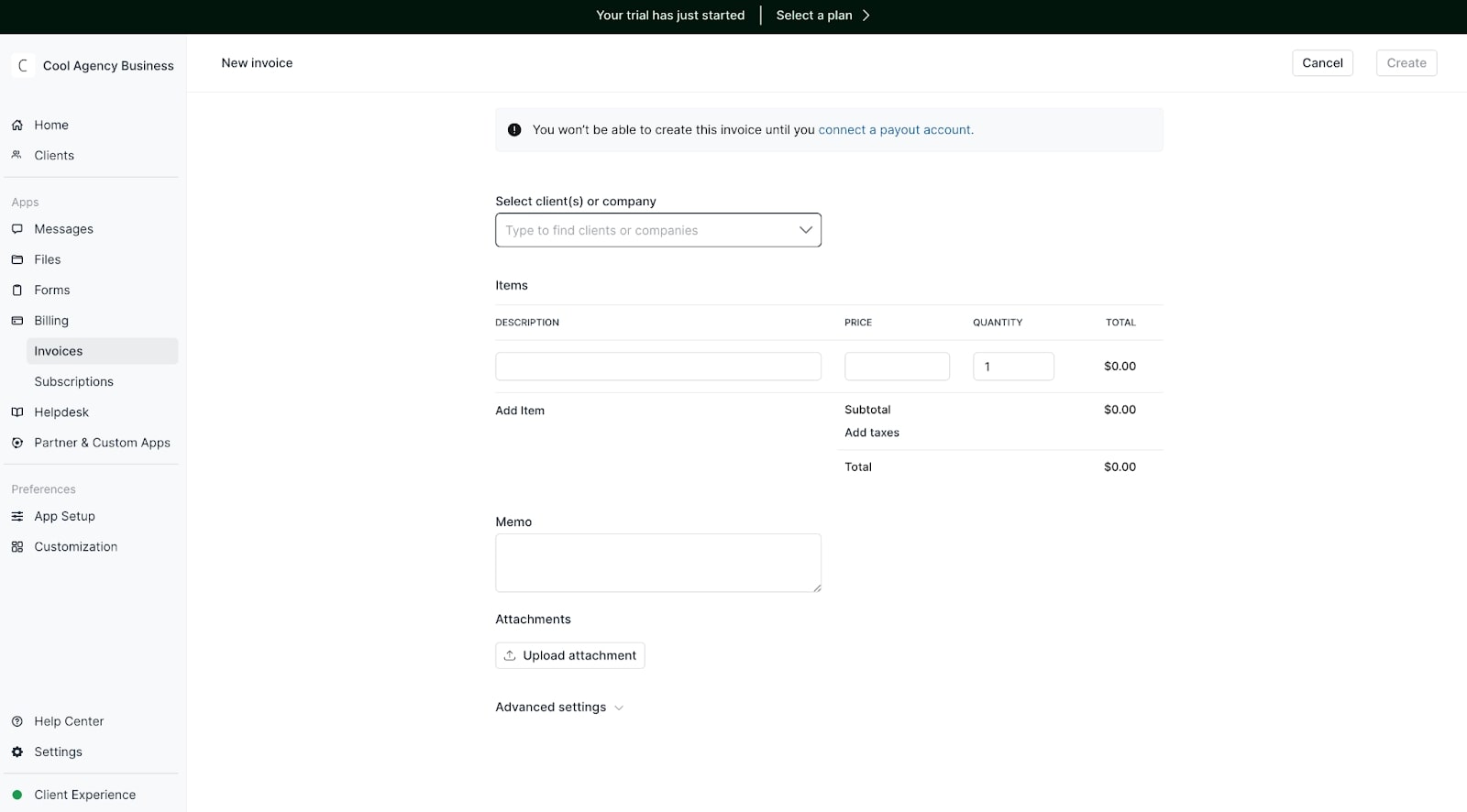 Creating invoice in Copilot