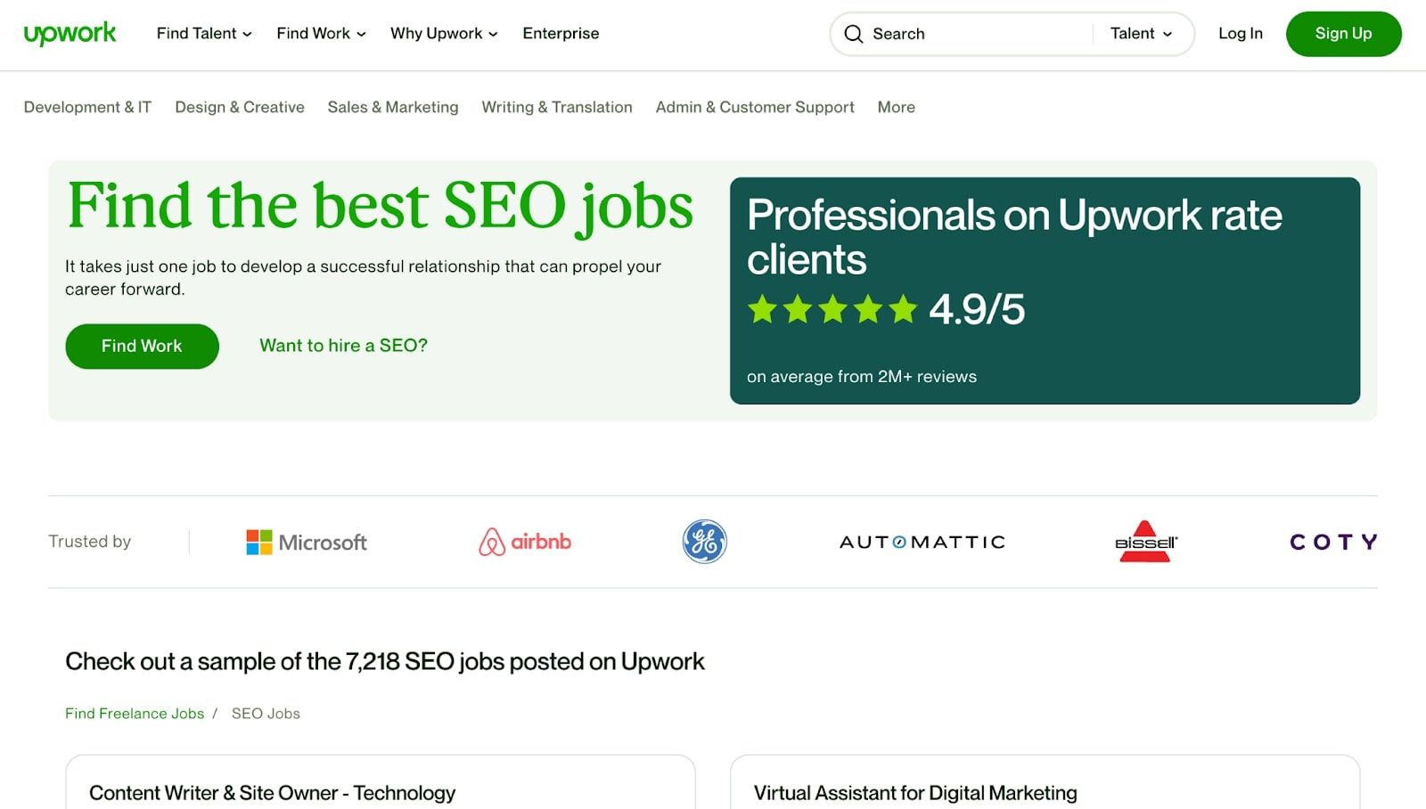 Freelance SEO jobs on Upwork