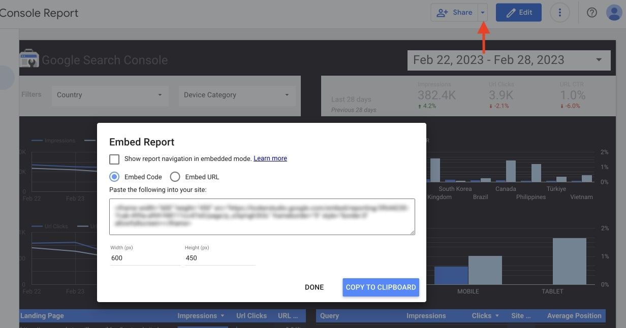 Embed data studio dashboard