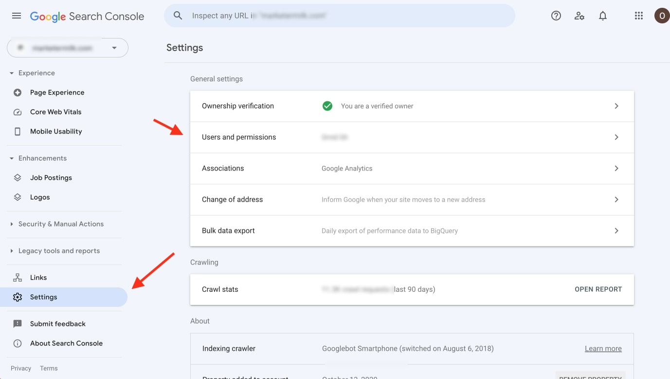 Giving Google Search Console access