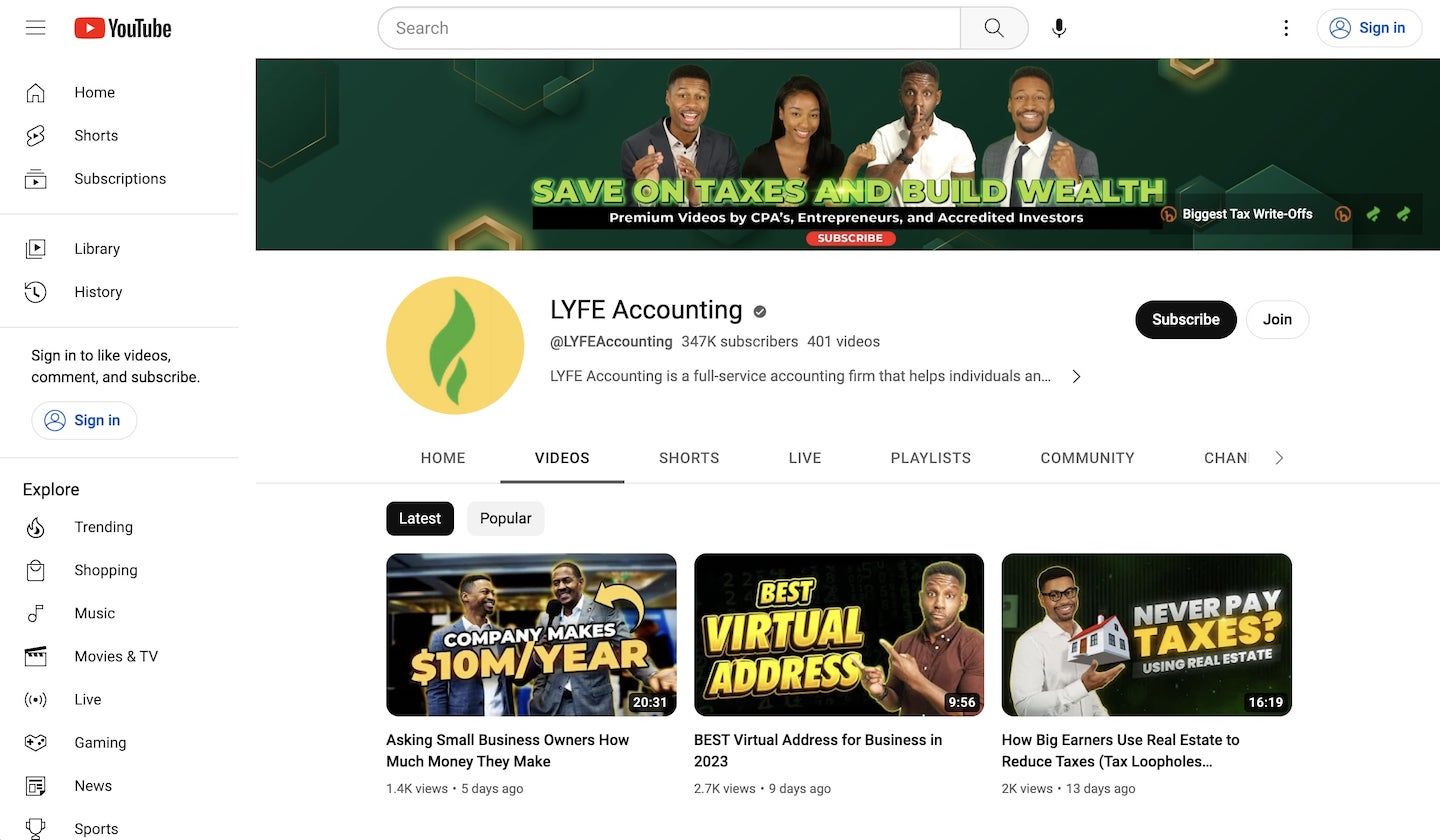 LYFE Accounting on YouTube