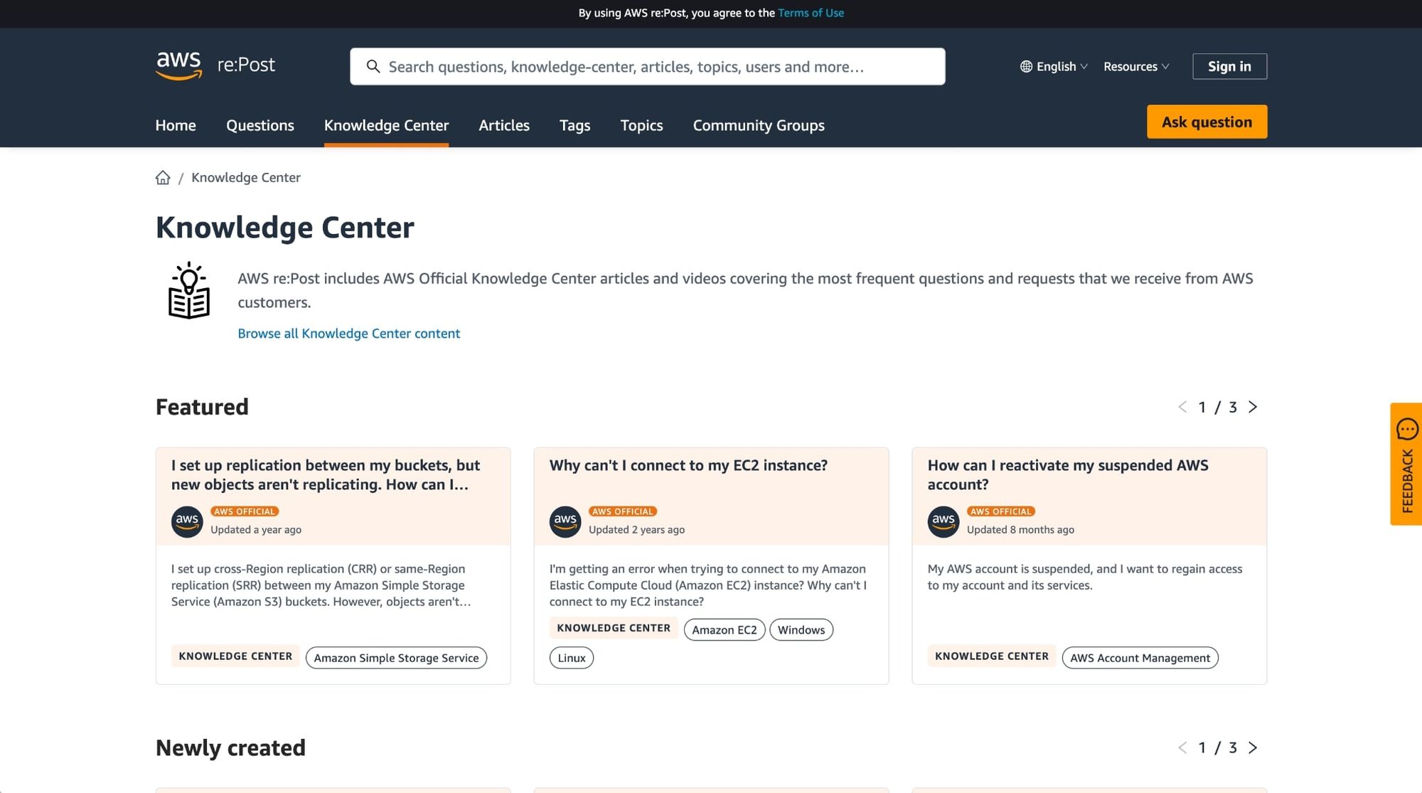 AWS developer knowledge center