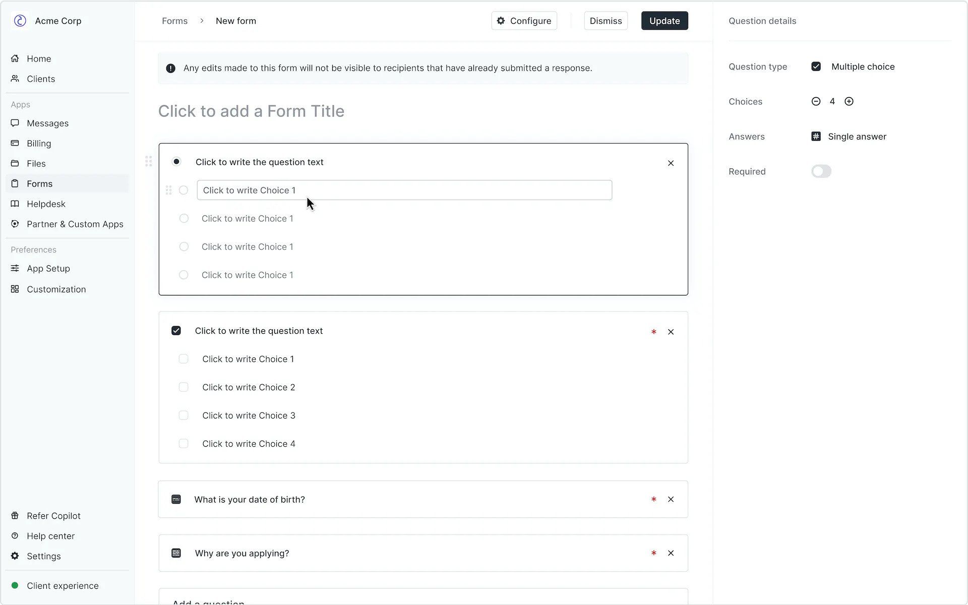 Copilot's form builder