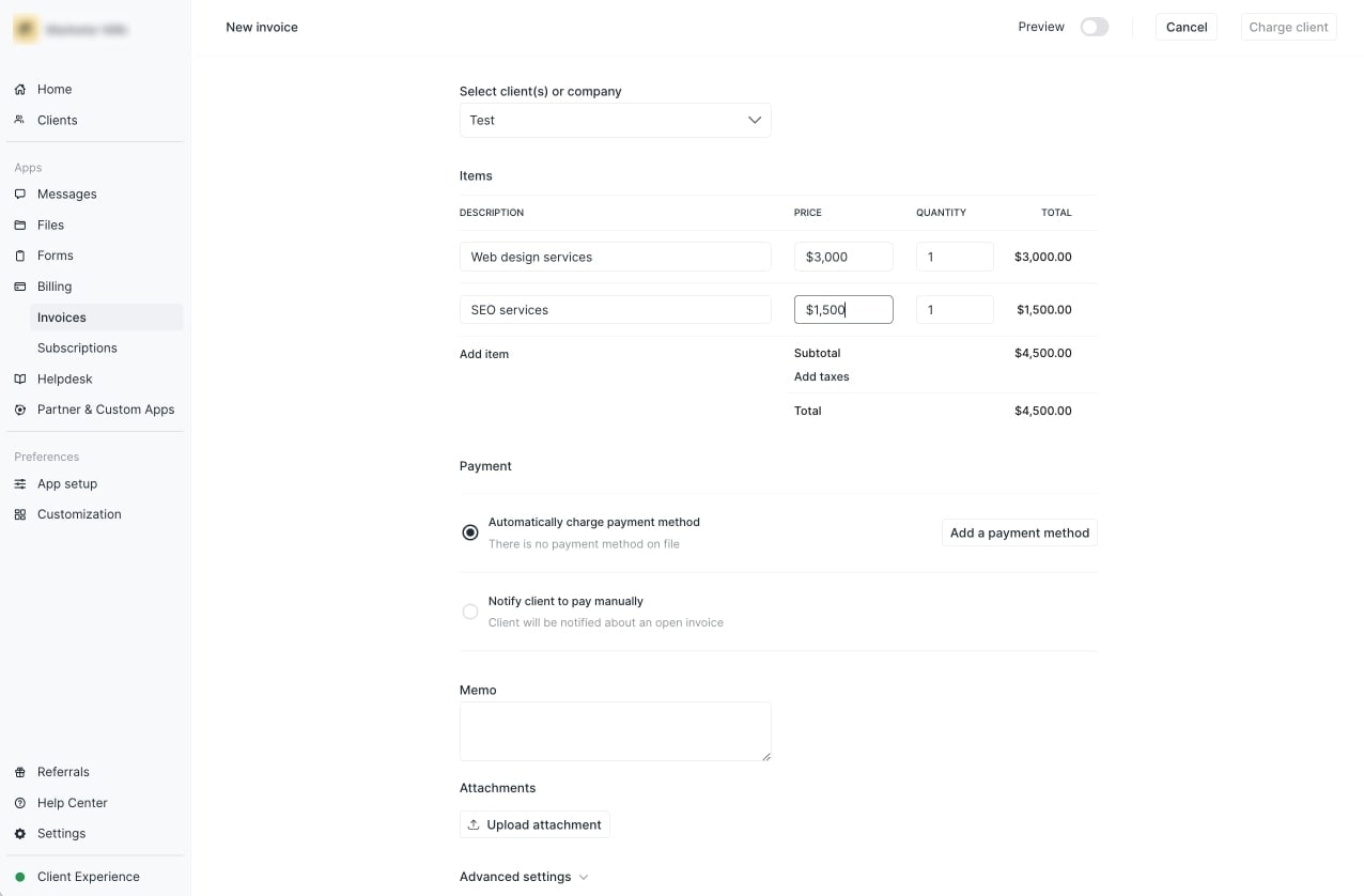 Invoice template generator in Copilot