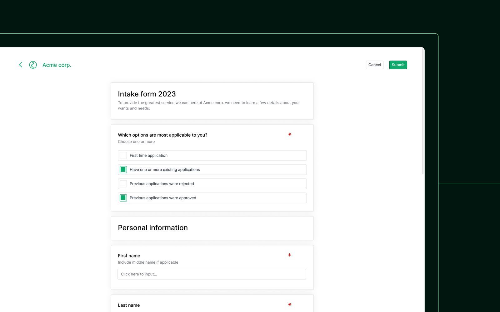 Automated intake forms in Copilot