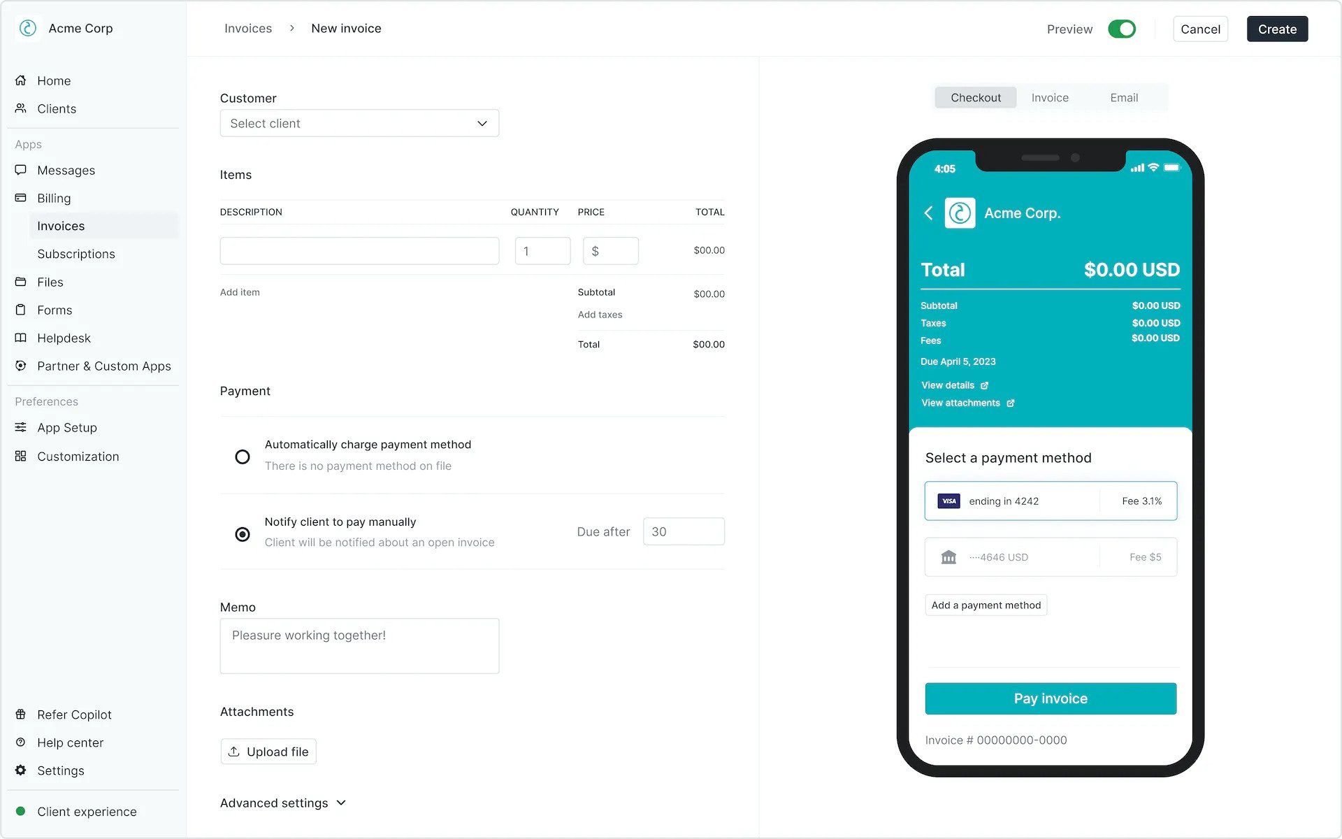 Copilot invoice tracking