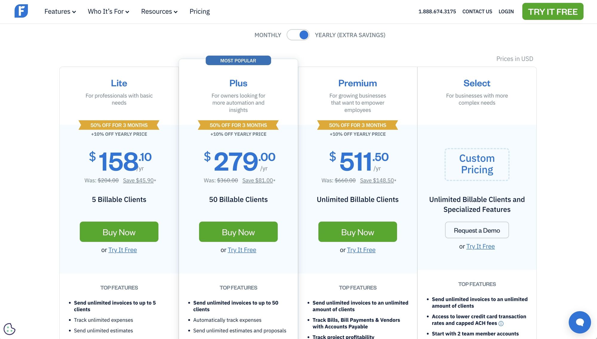 Freshbooks pricing plans