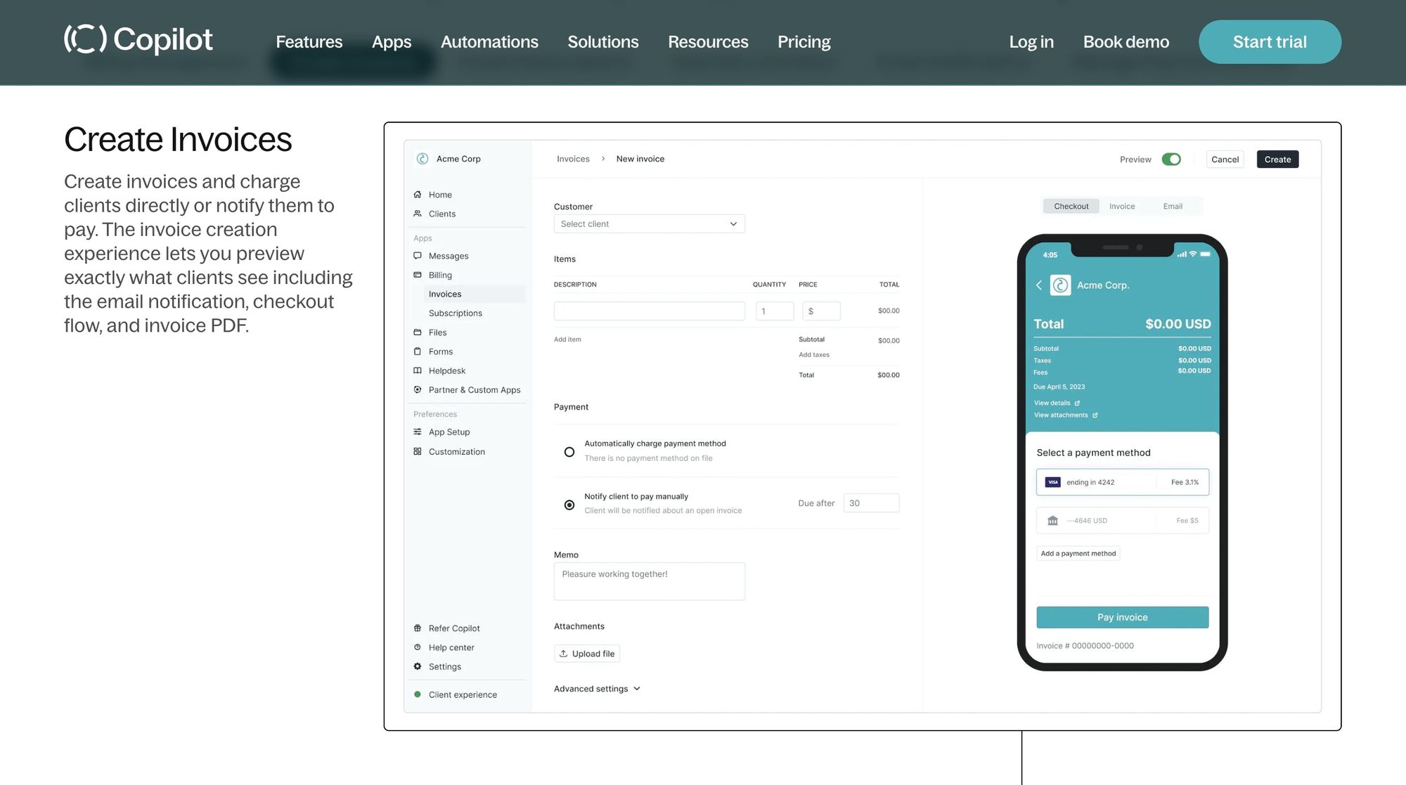 Create invoices with Copilot