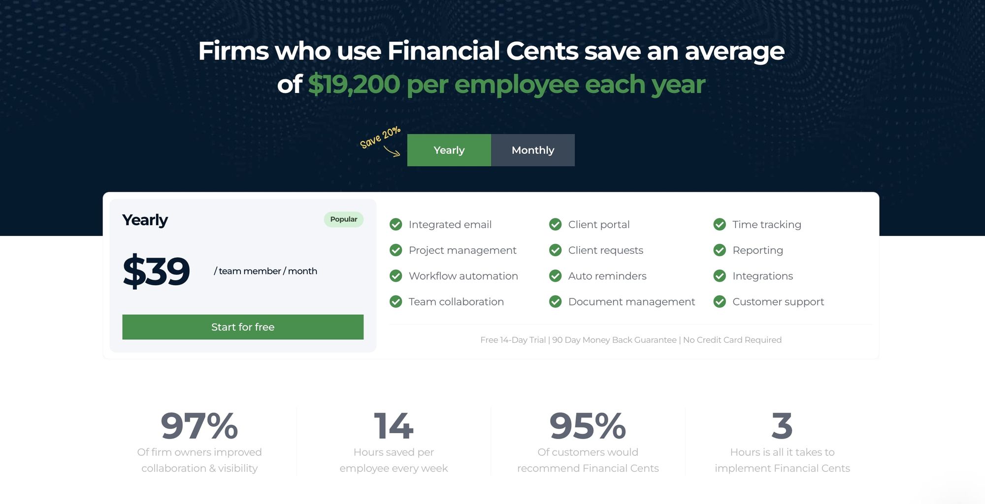 Financial cents pricing