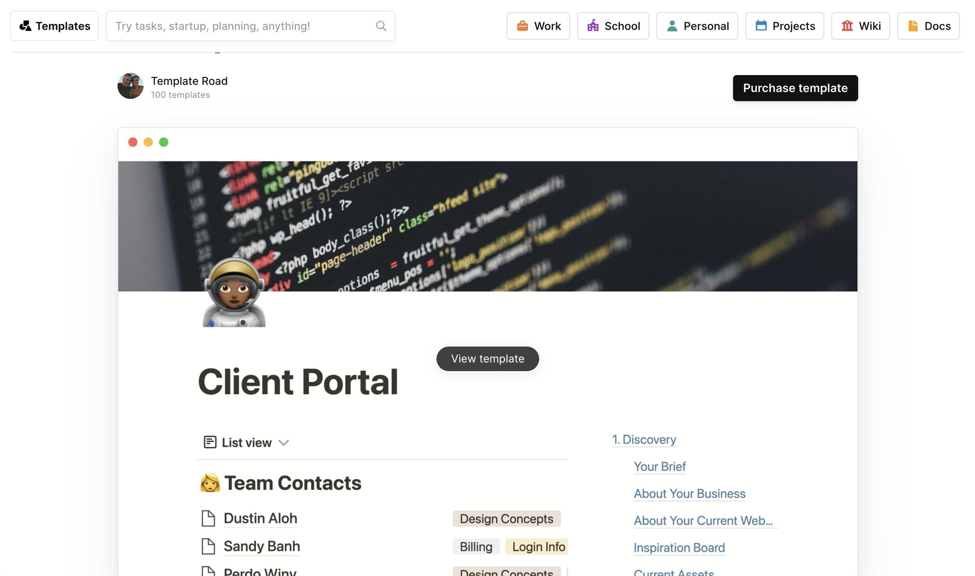 Notion client portal template