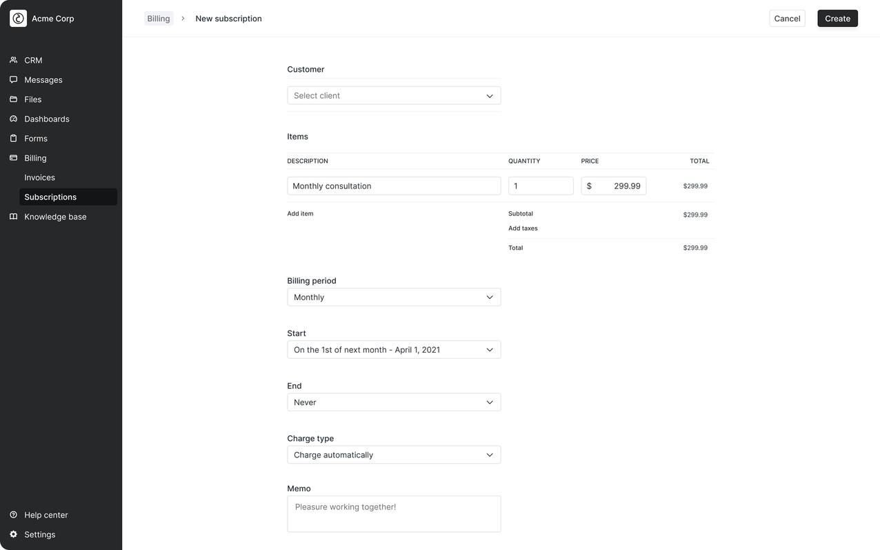 Recurring billing in Copilot