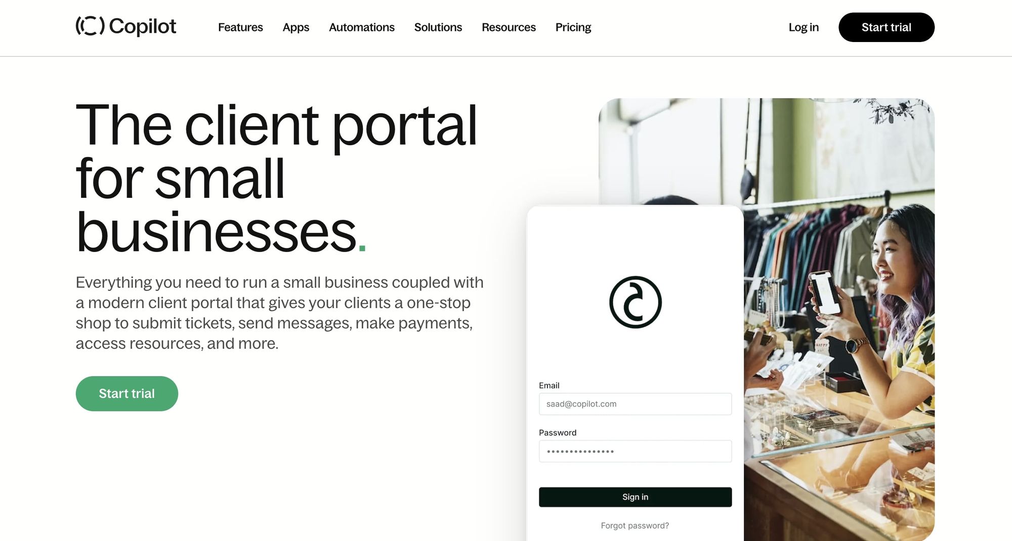 Small business client portal