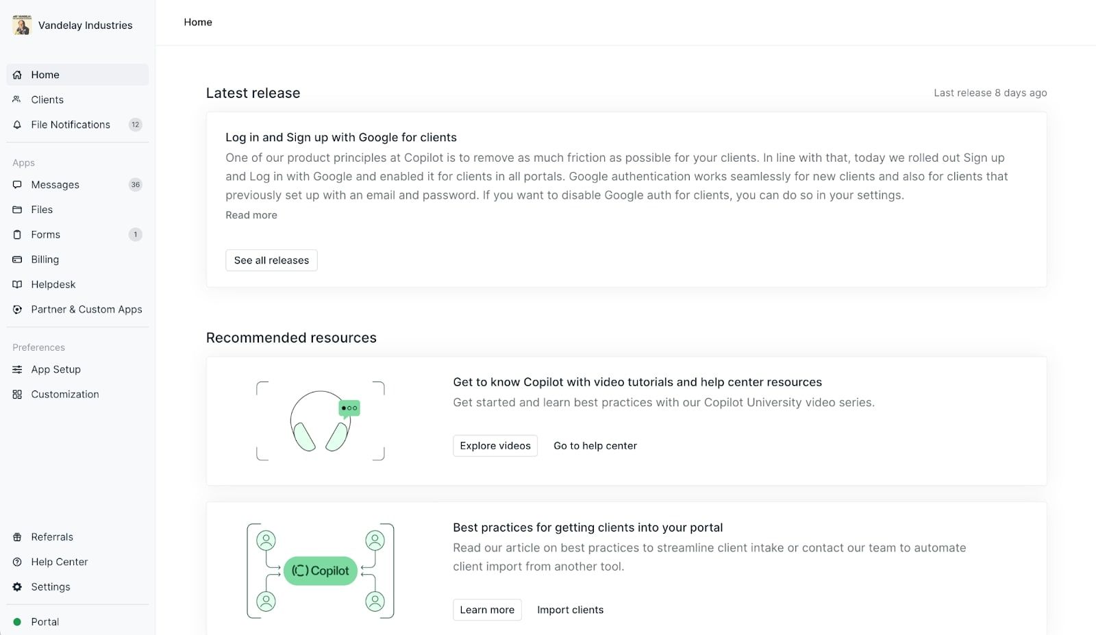 Copilot admin client portal