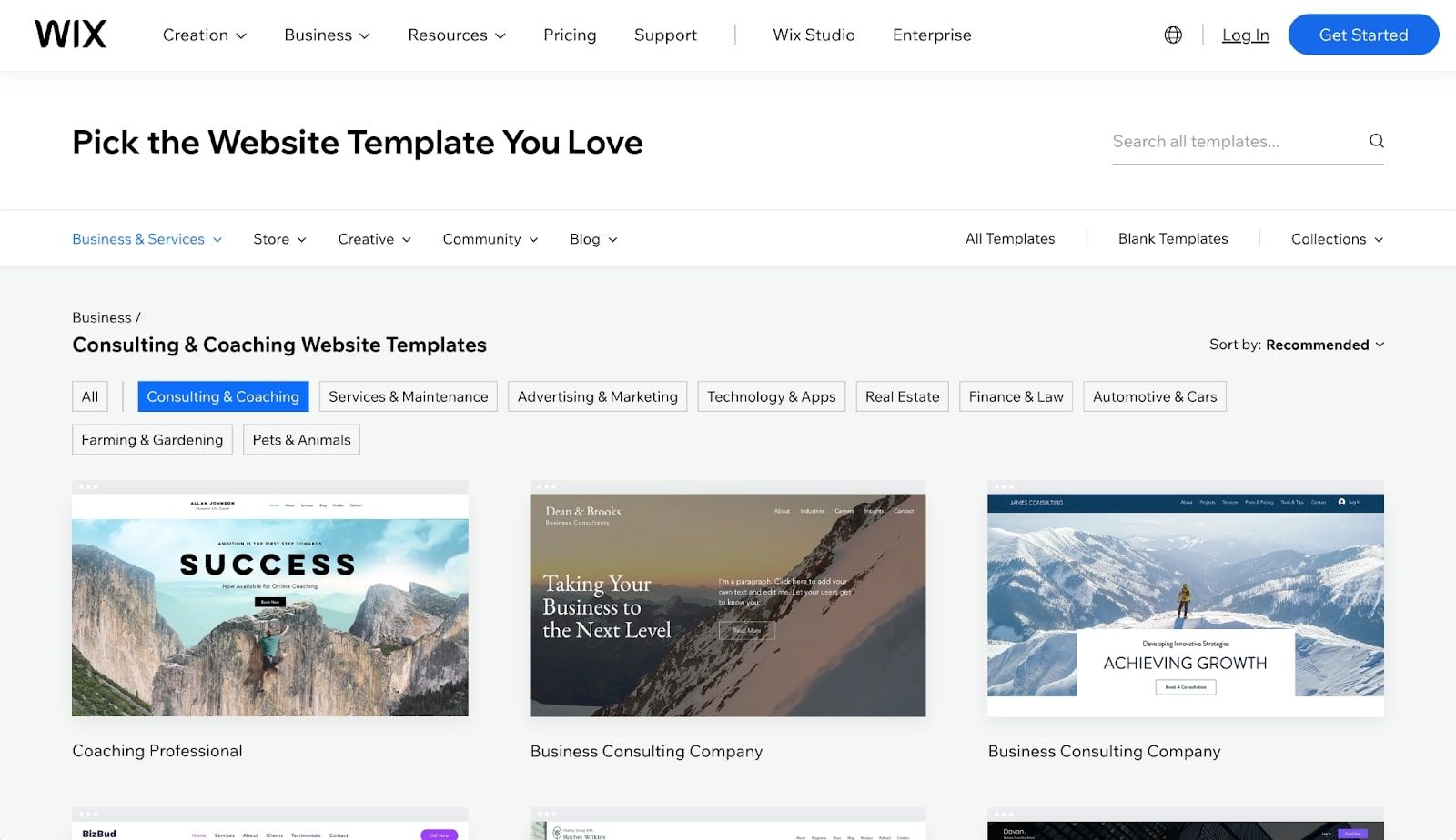 Wix agency website templates