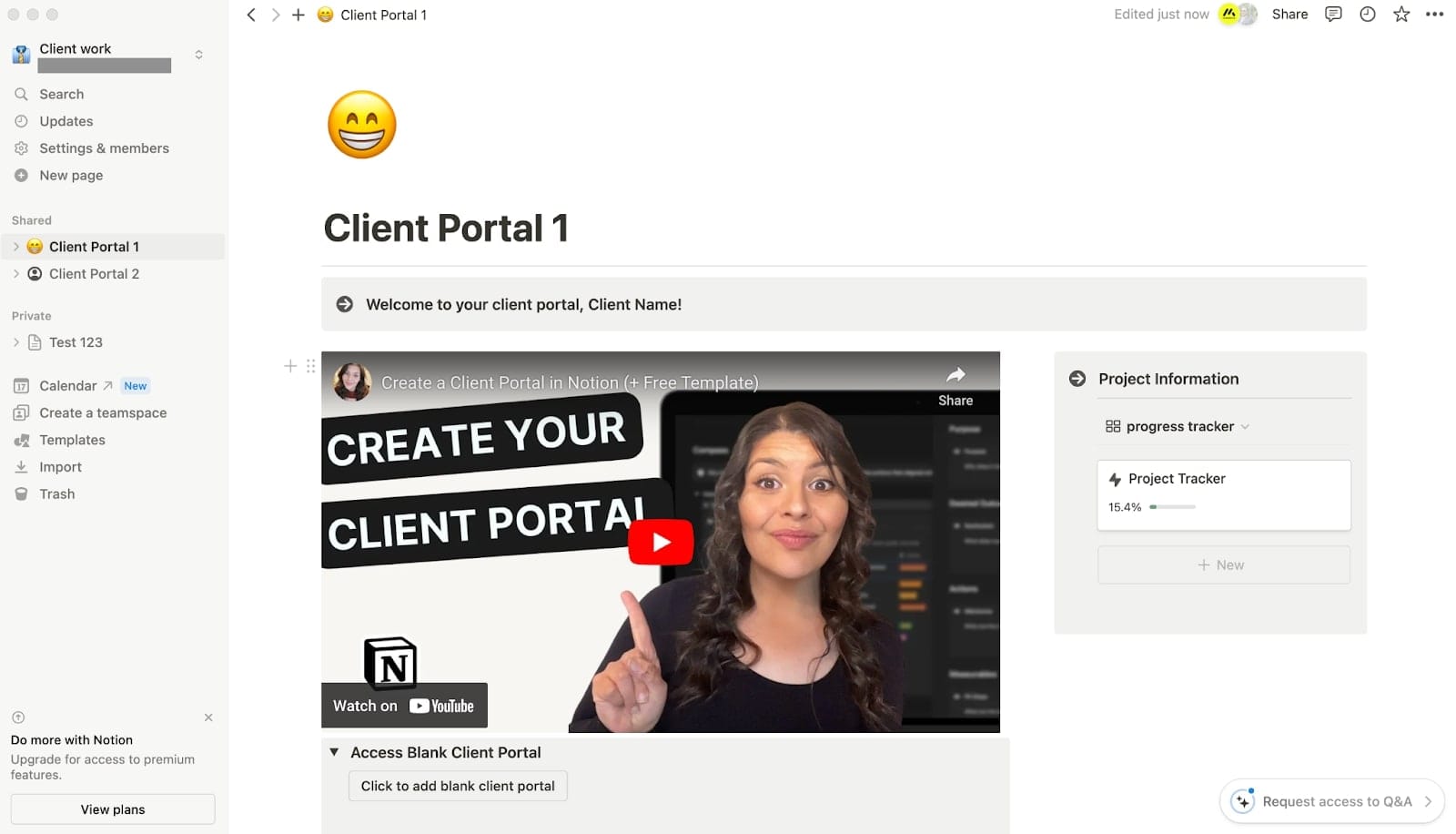 Client portal in Notion