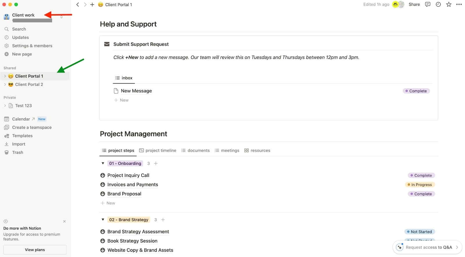 Managing client portals in Notion