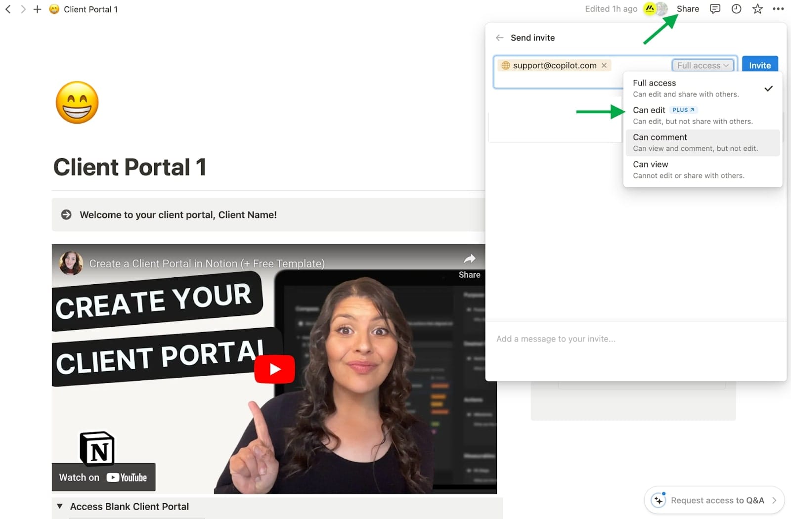 Sharing Notion client portal