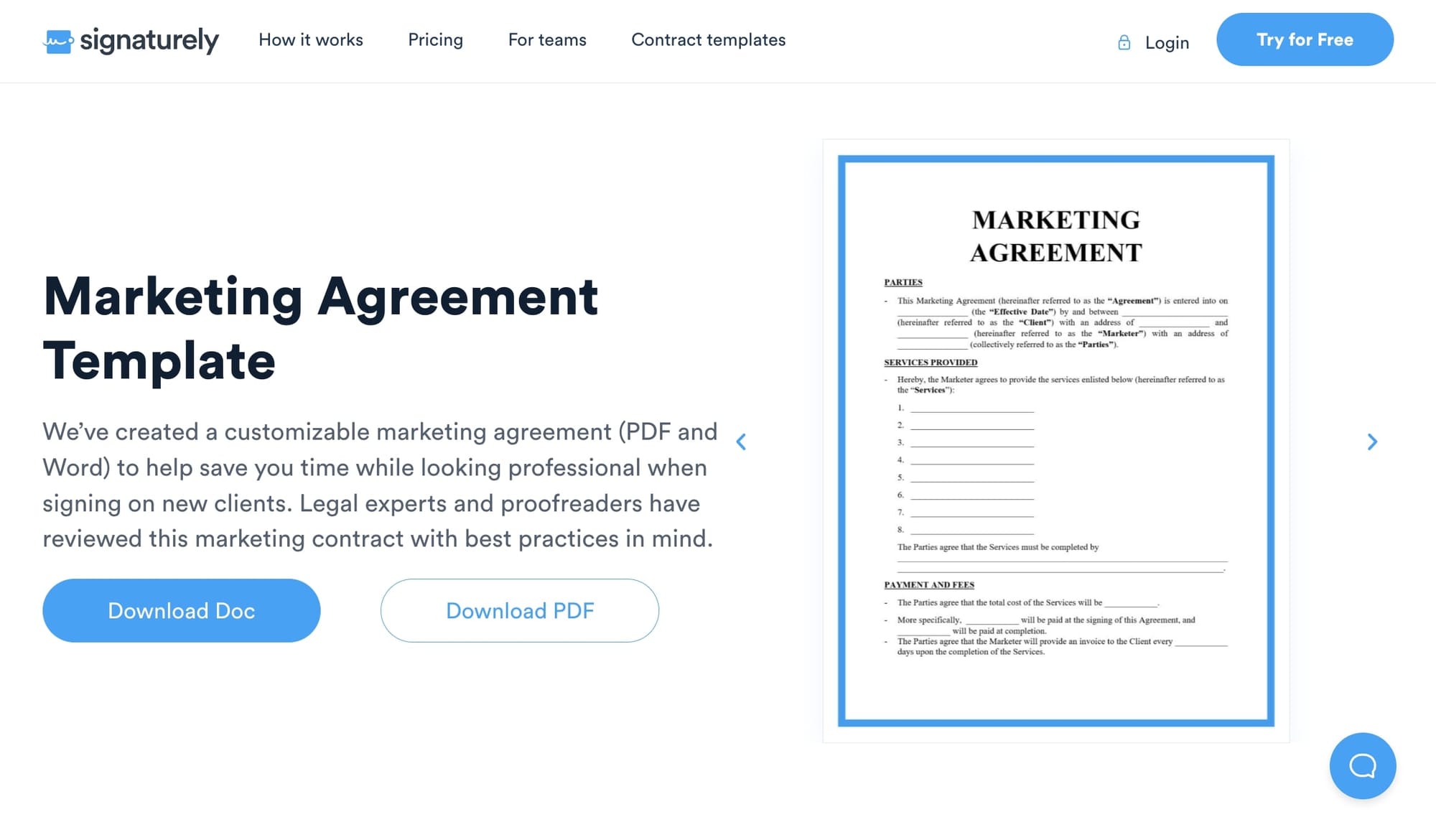 Basic marketing contract template by Signaturely