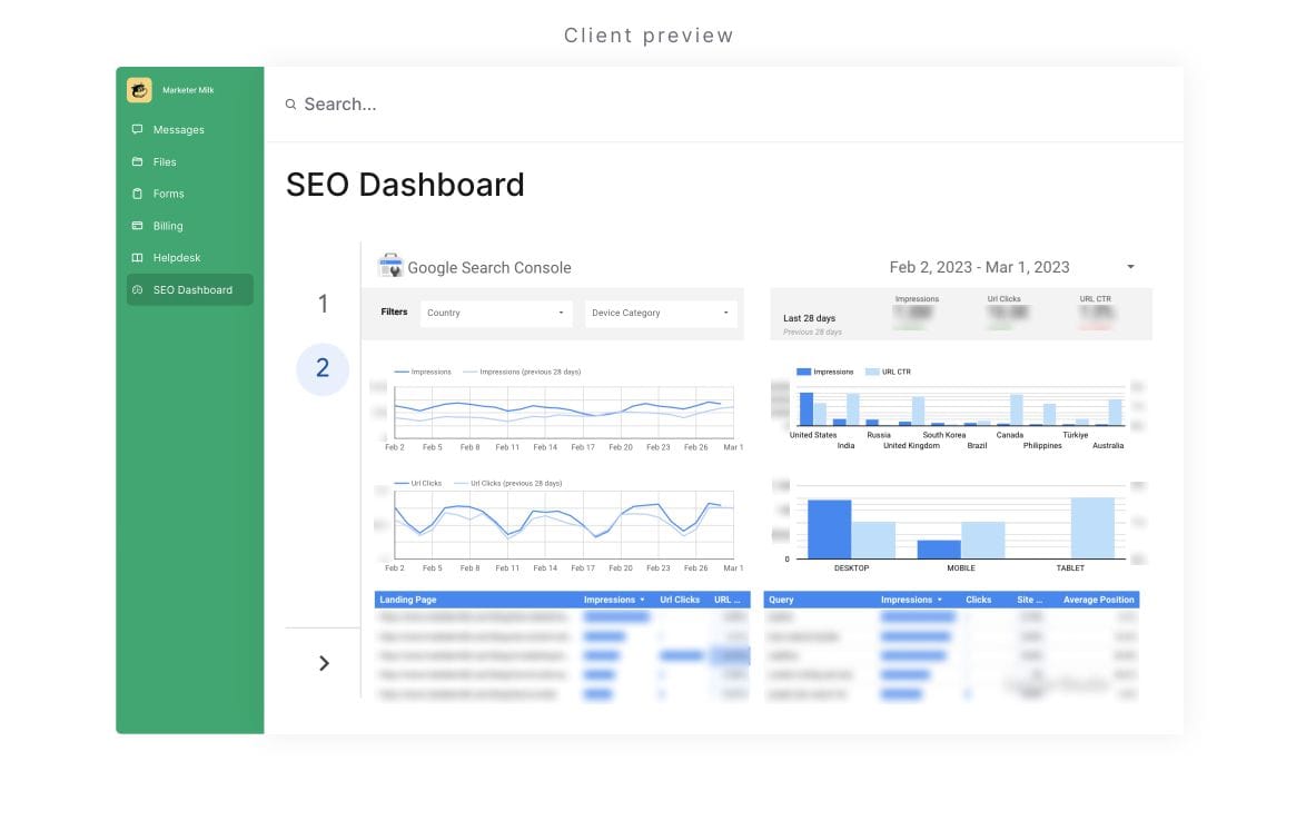 Client SEO reporting dashboard
