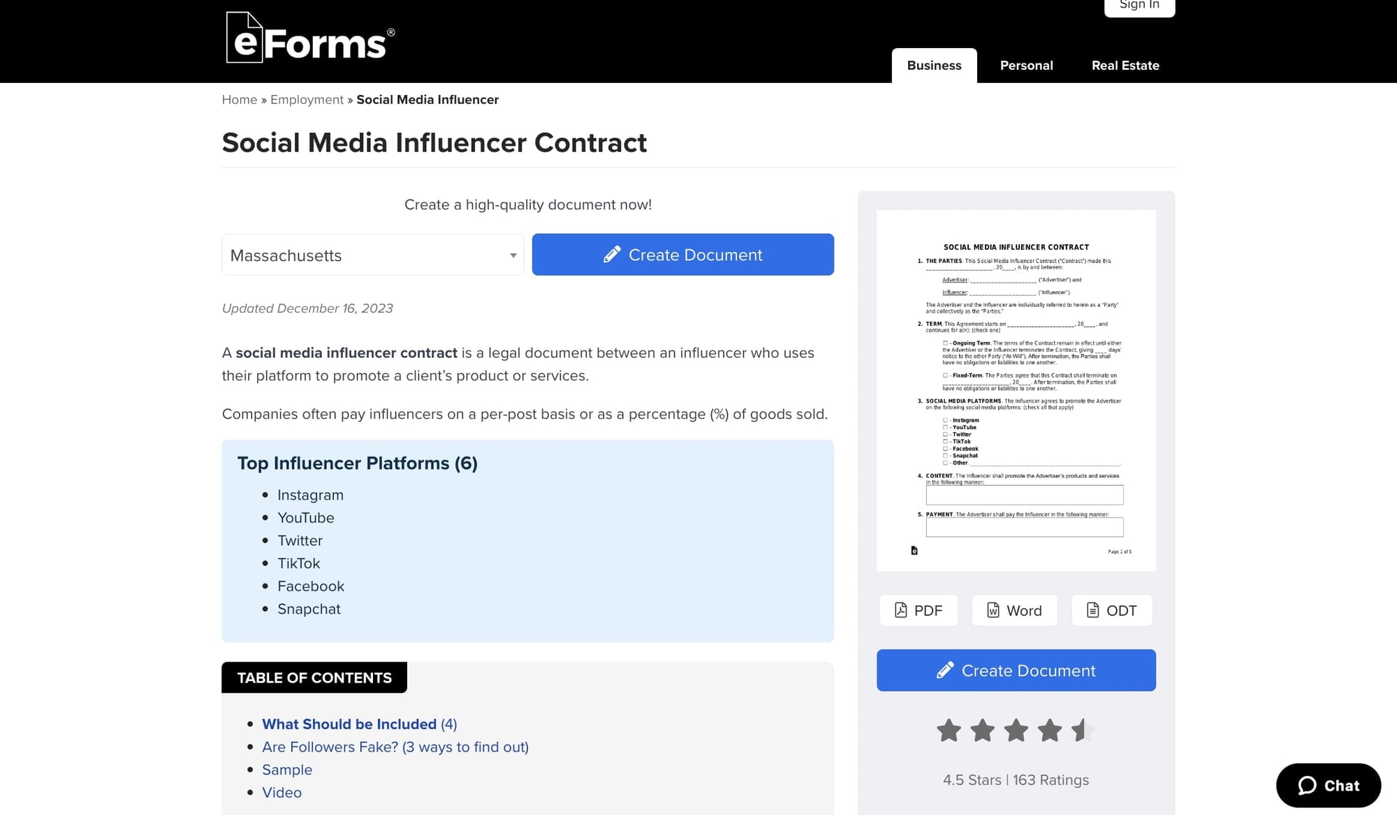 Influencer marketing agreement template by eForms