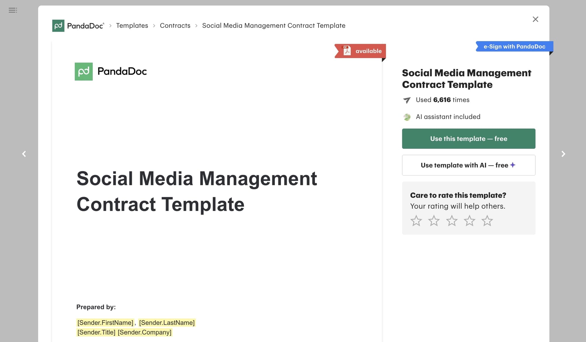 Social media services template by PandaDoc
