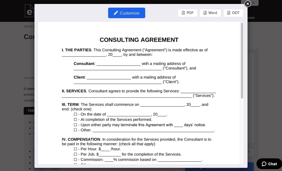 Consulting service agreement