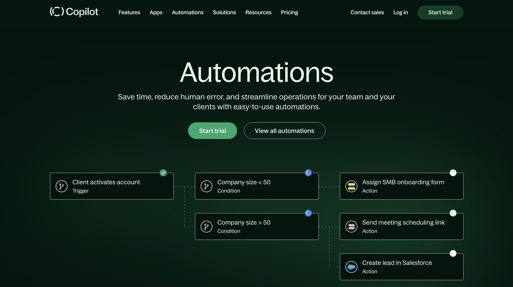 Copilot Automations feature for service businesses