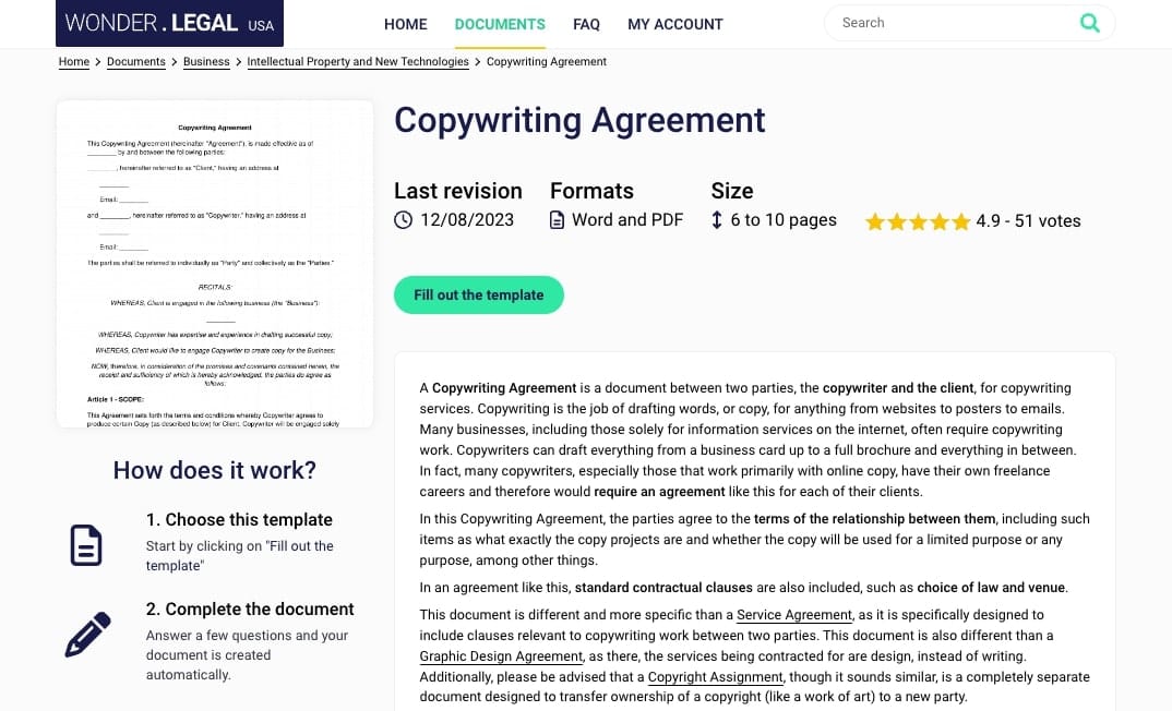 Copywriting services contract template