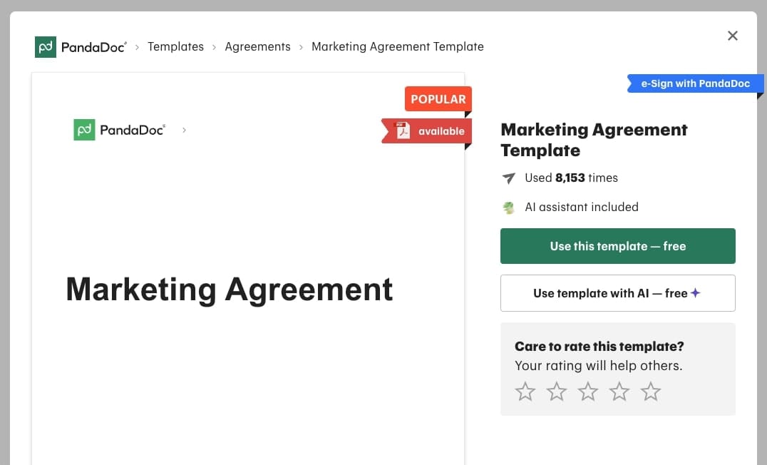 Marketing agreement template from PandaDoc