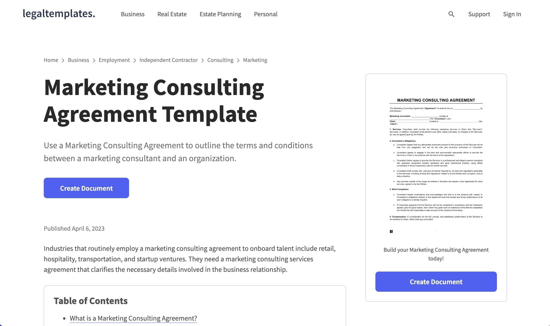 Marketing consulting services template