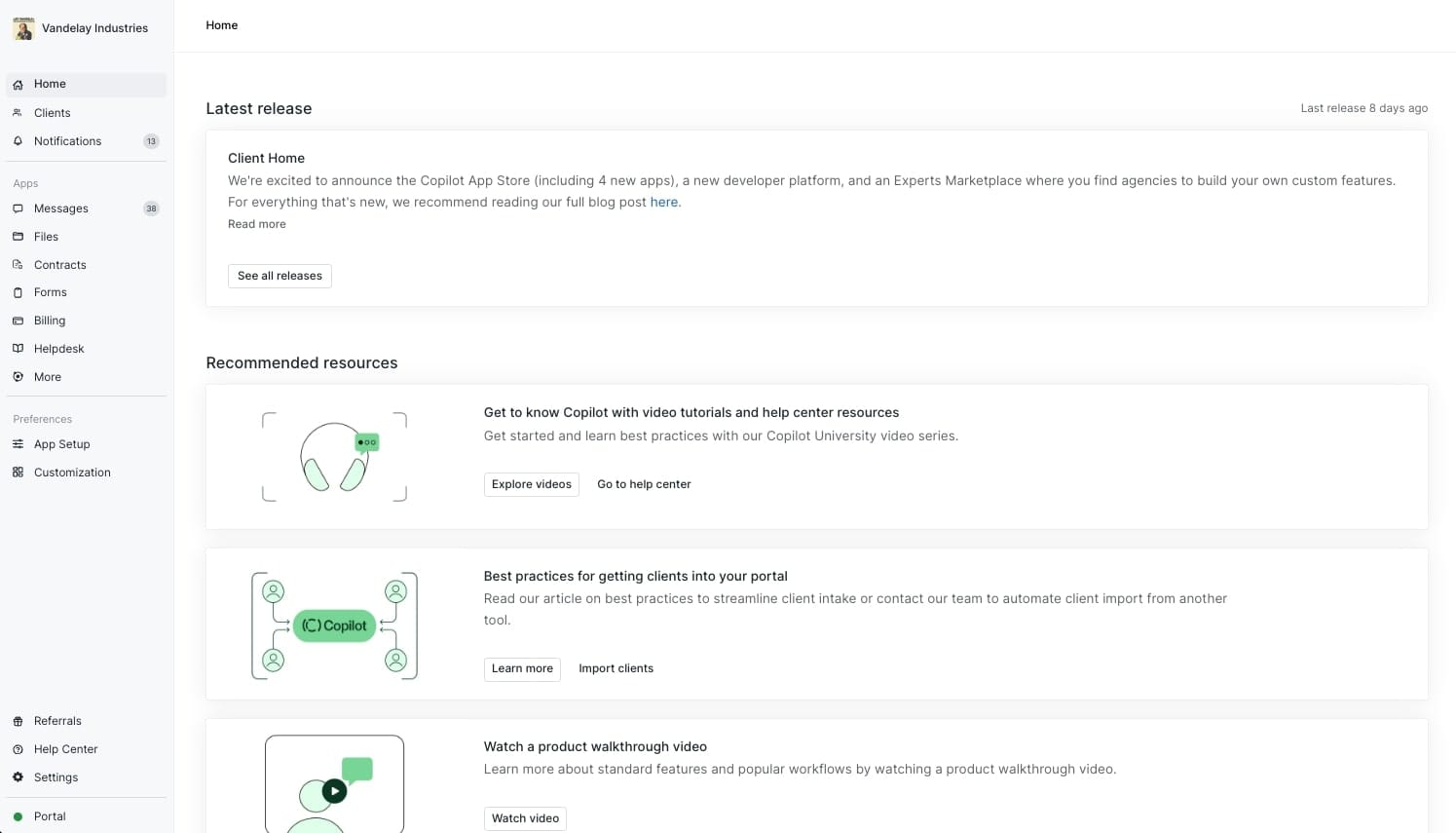 Your admin dashboard in Copilot