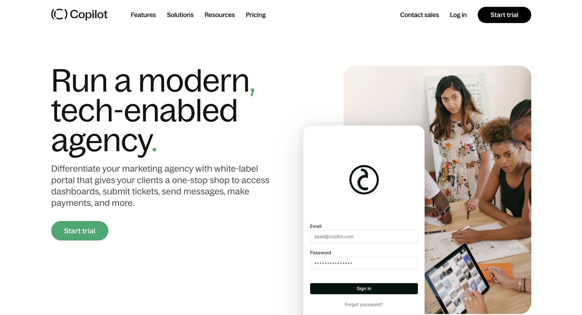 Copilot for marketing agencies landing page