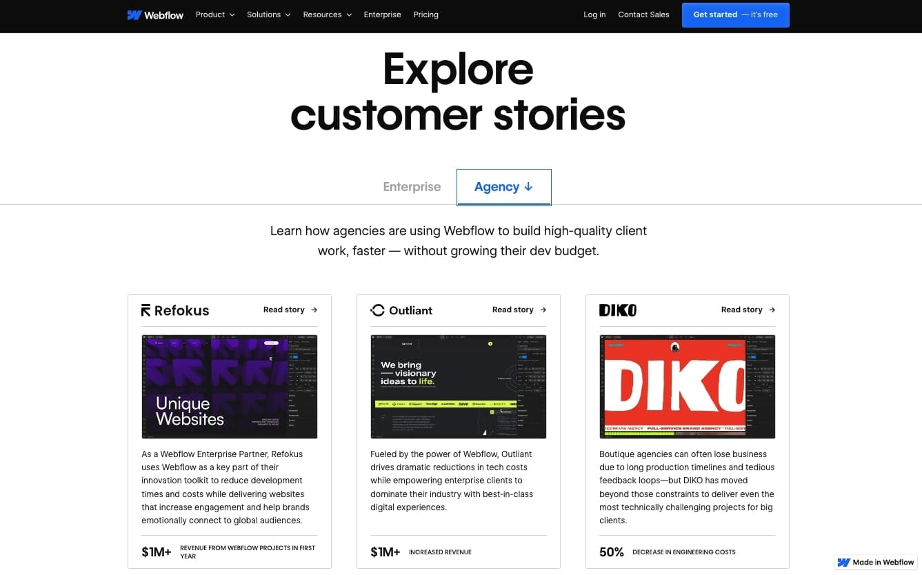 Case studies for Webflow Enterprise