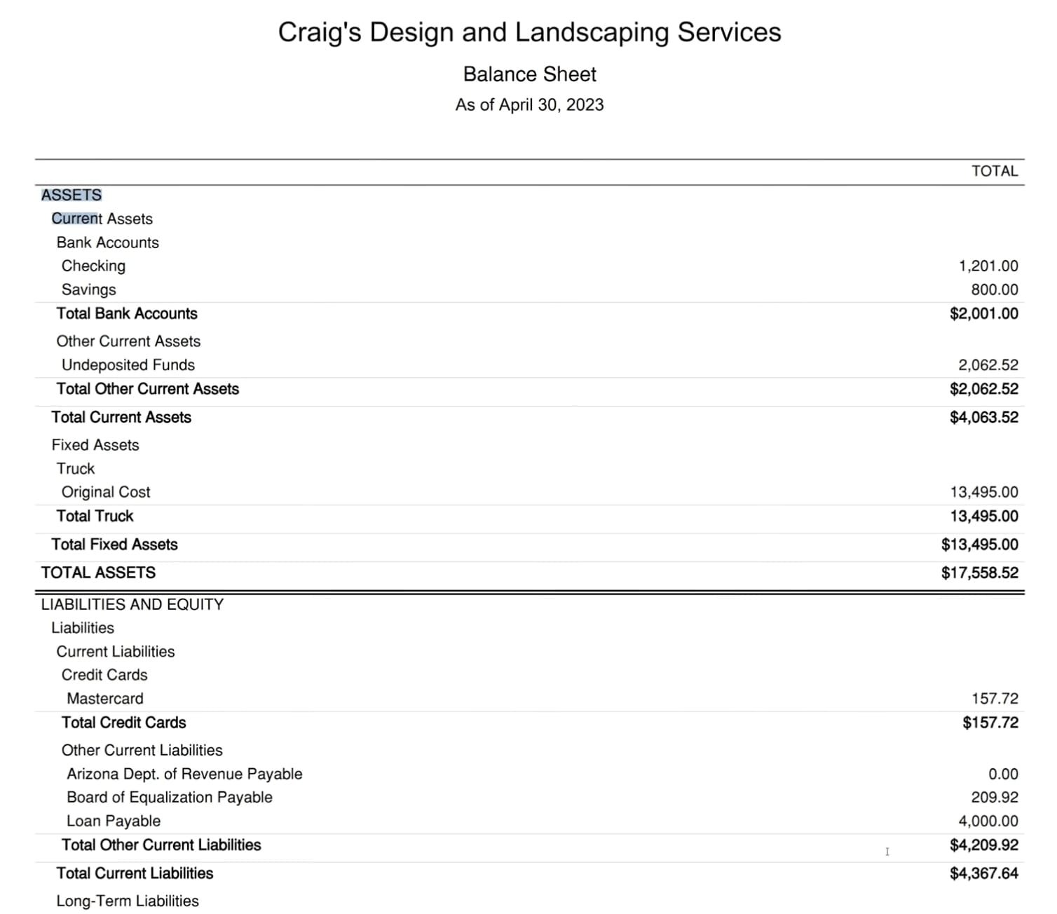 A balance sheet in PDF format