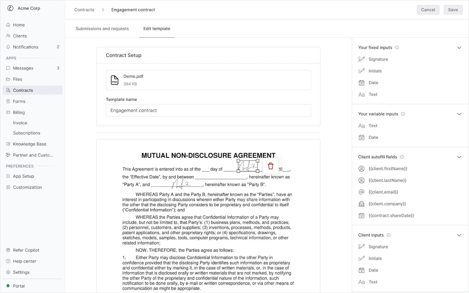 Electronically sign contracts in Copilot