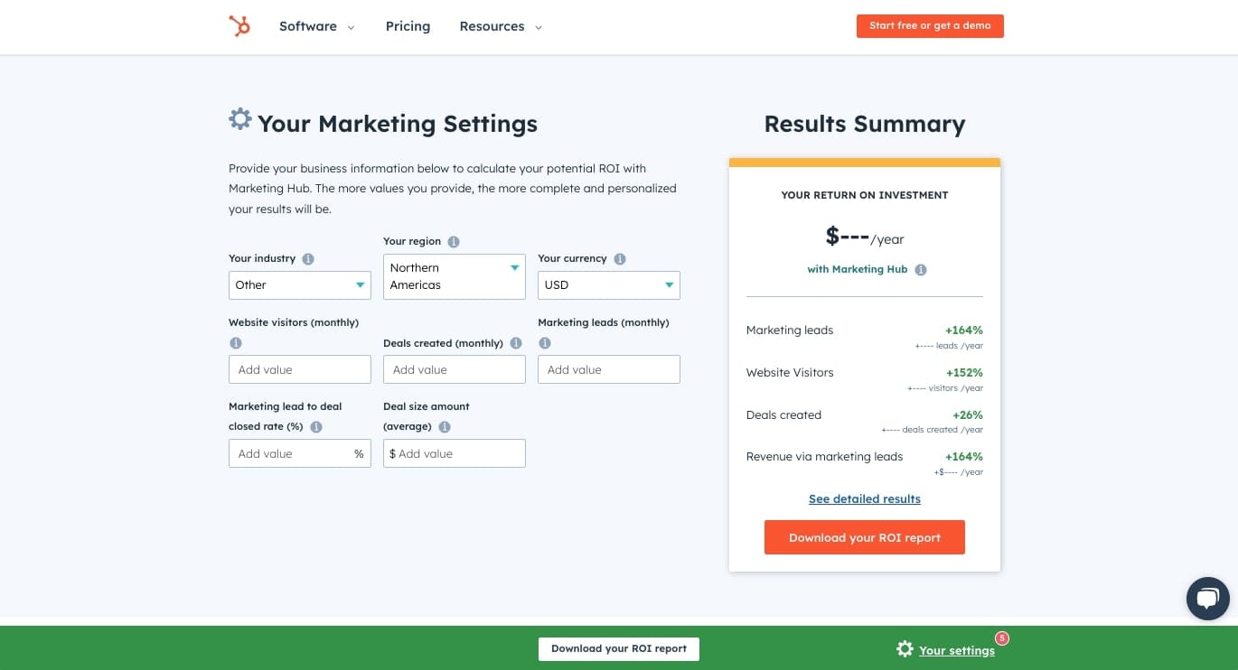 HubSpot's lead generation calculator