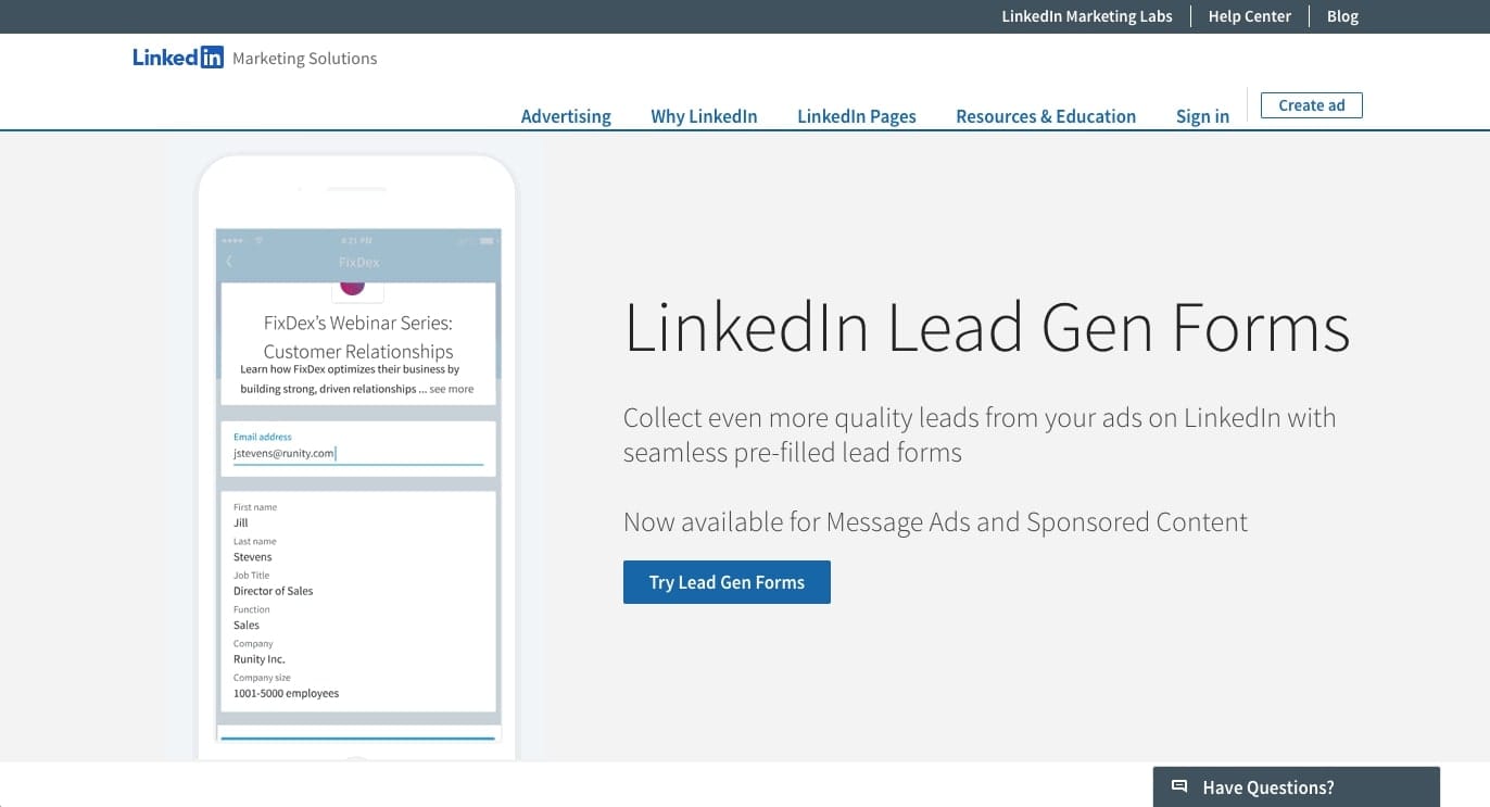 LinkedIn lead gen forms
