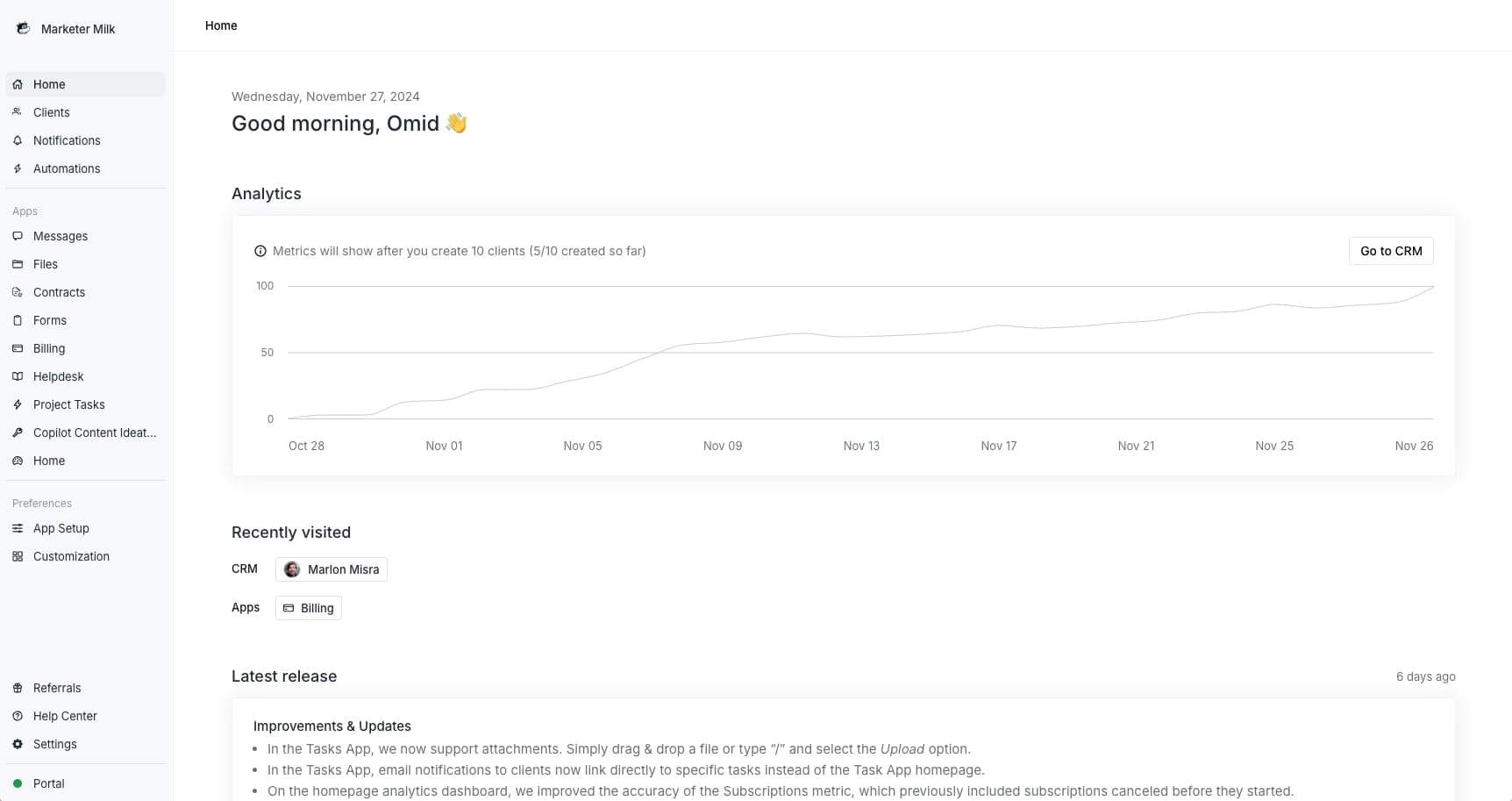 Copilot welcome dashboard