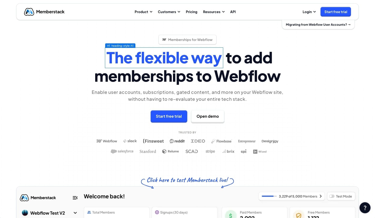 Memberstack for Webflow user accounts