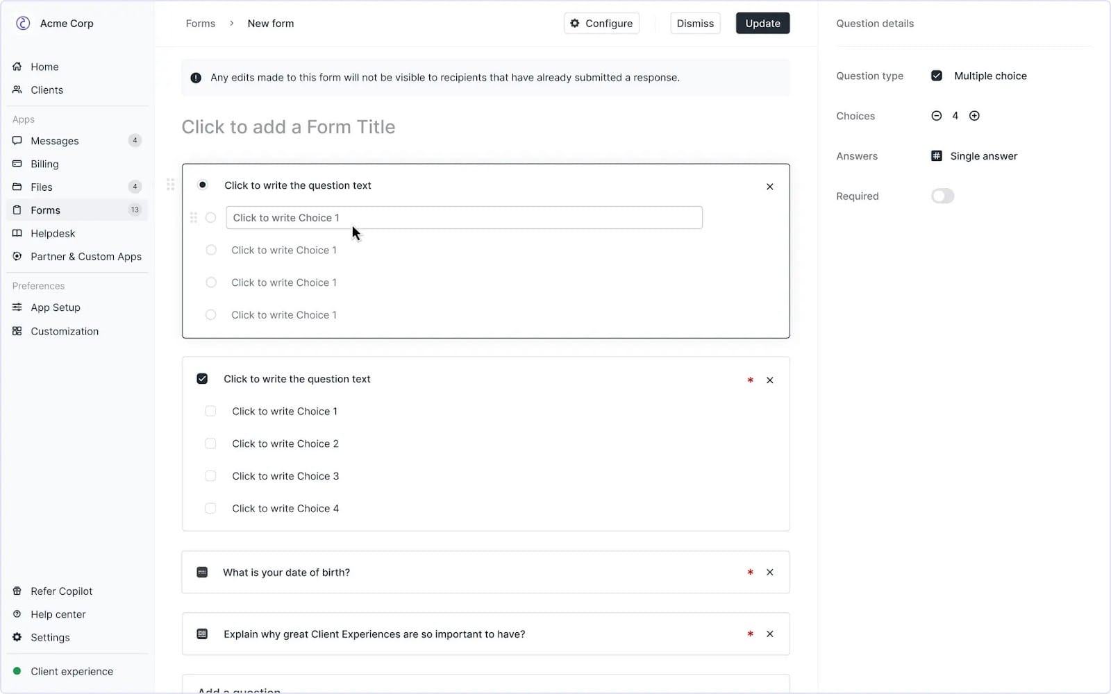 Copilot intake forms