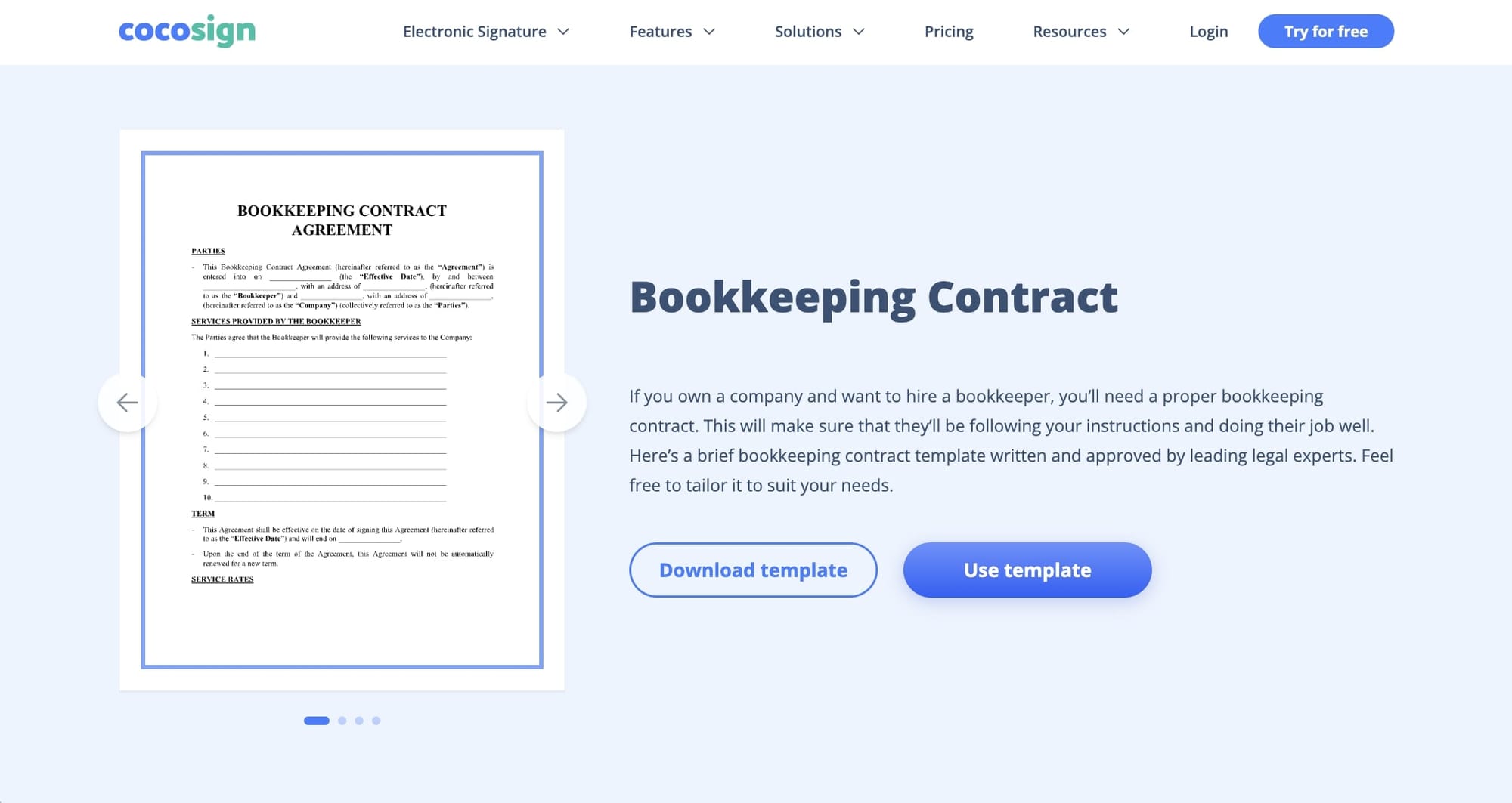 CocoSign bookkeeping contract template