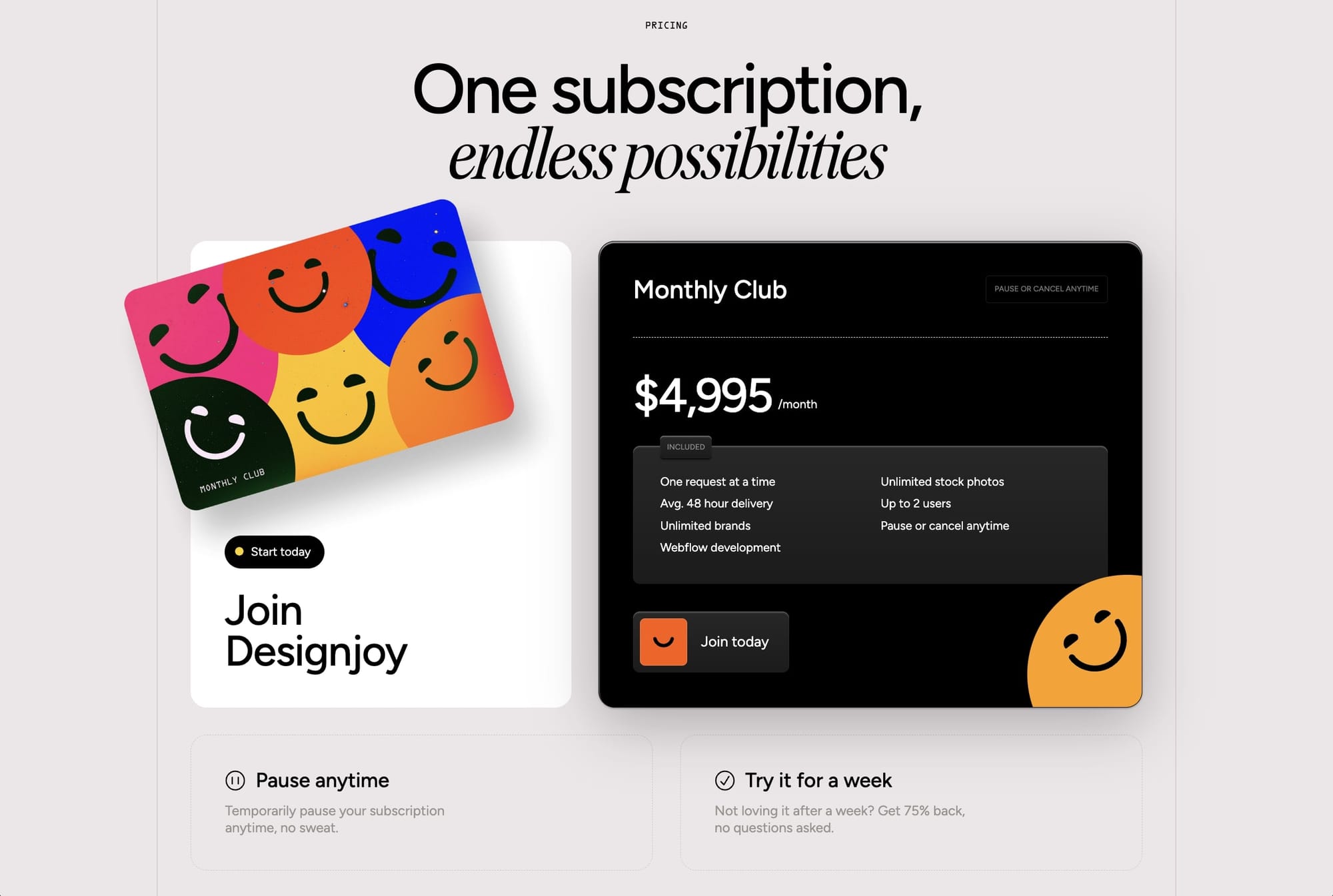 Designjoy monthly pricing plan