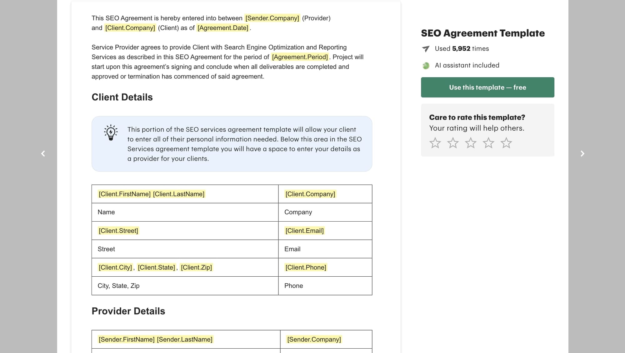 PandaDoc's SEO contract template