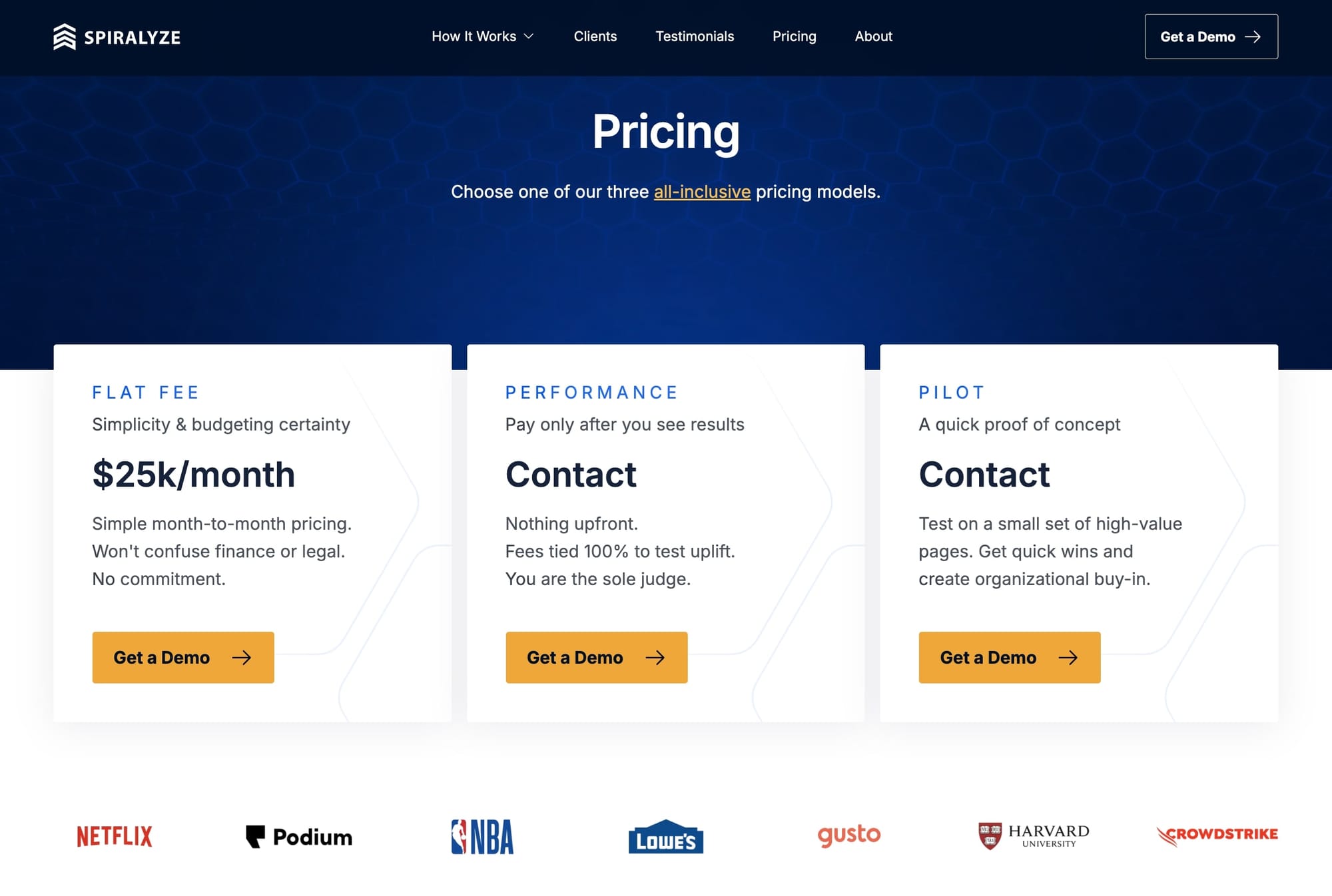 Spiralyze's performance-based pricing