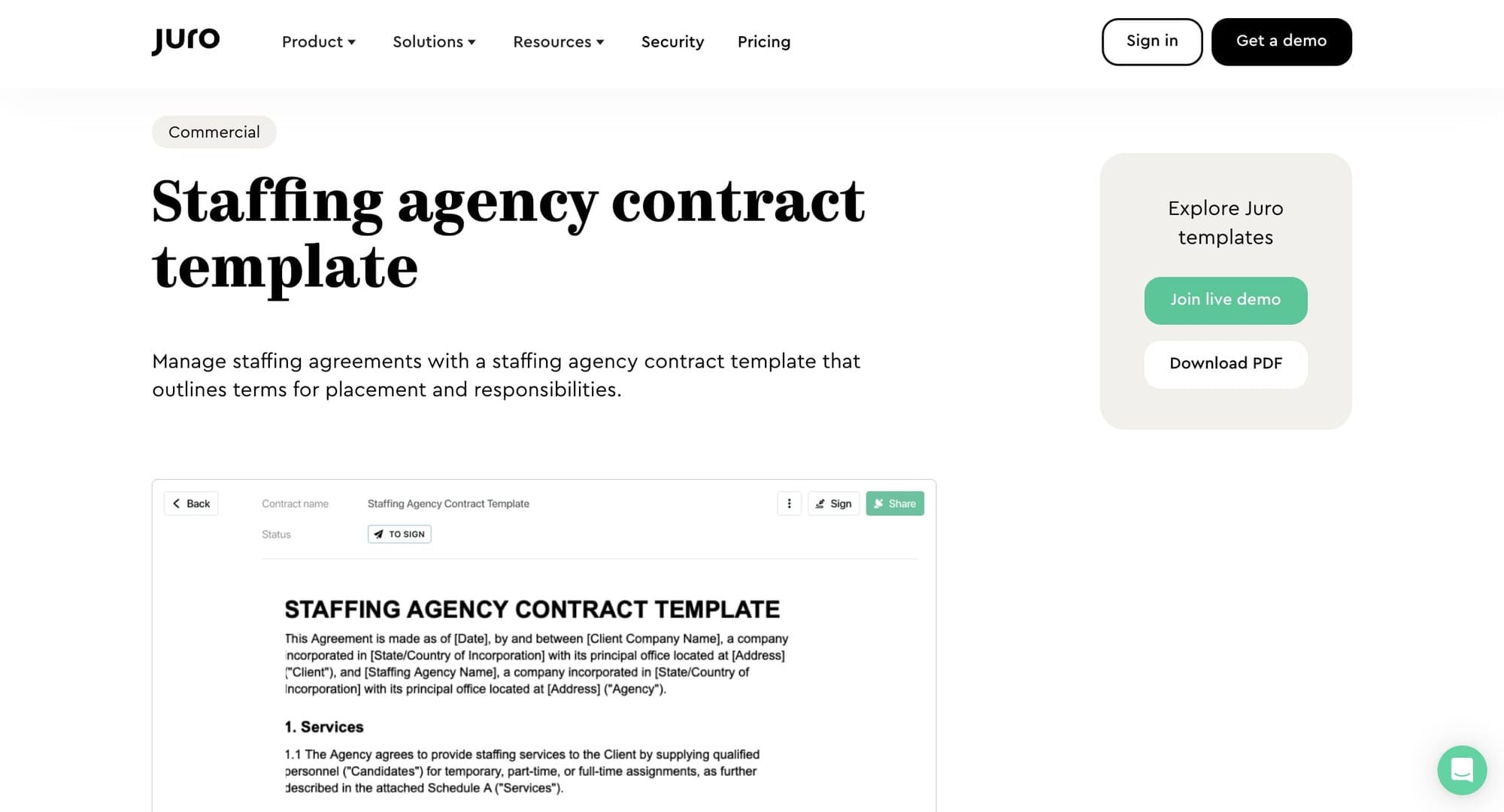 Juro staffing agency contract