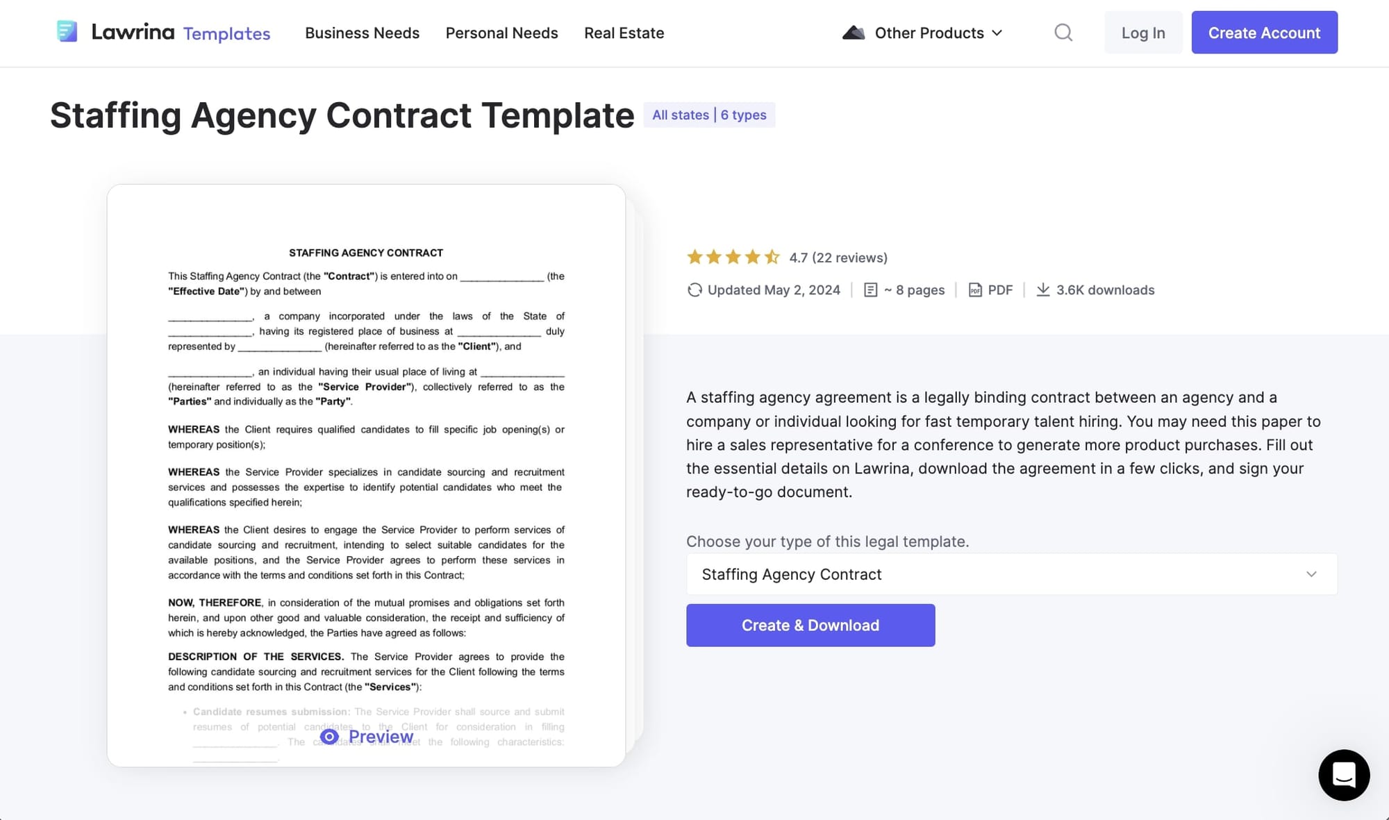 Lawrina staffing agency contract template