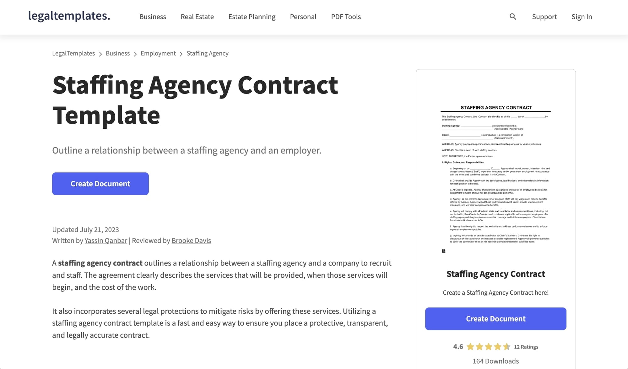 Legal Template's staffing agency template